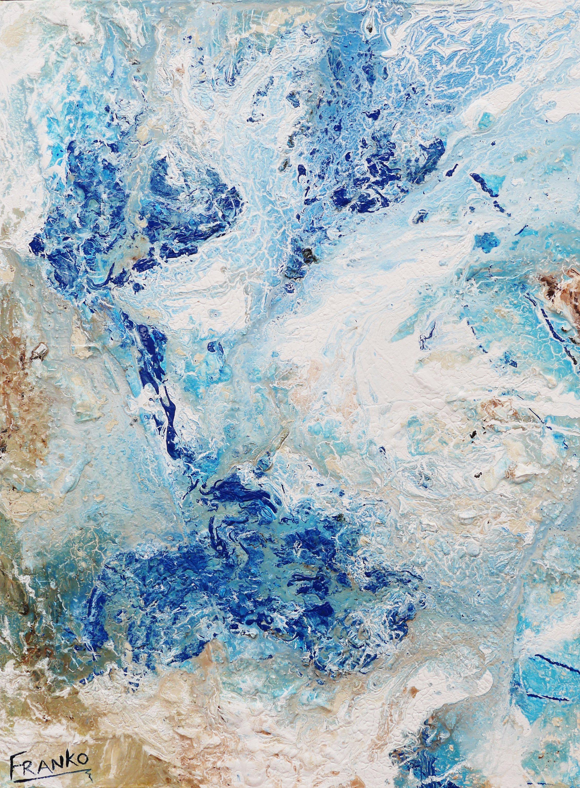 Coastal 75cm x 100cm White Blue Abstract Painting (SOLD)-Abstract-[Franko_Artist]-[Australian_artist]-[Gold_Coast]-[Brisbane]-[modern]-[contemporary]-[original]-[Large_artwork]-Franklin Art Studio