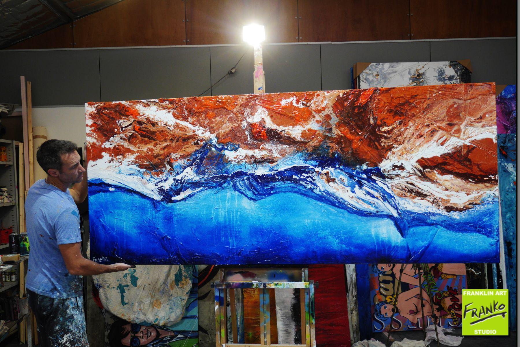 Coastal Change 240cm x 100cm Blue Brown Textured Abstract Painting (SOLD)-Abstract-[Franko_Artist]-[The_Block]-[Dream_Homes]-[ideas]- [Grand_Designs]-Franklin Art Studio