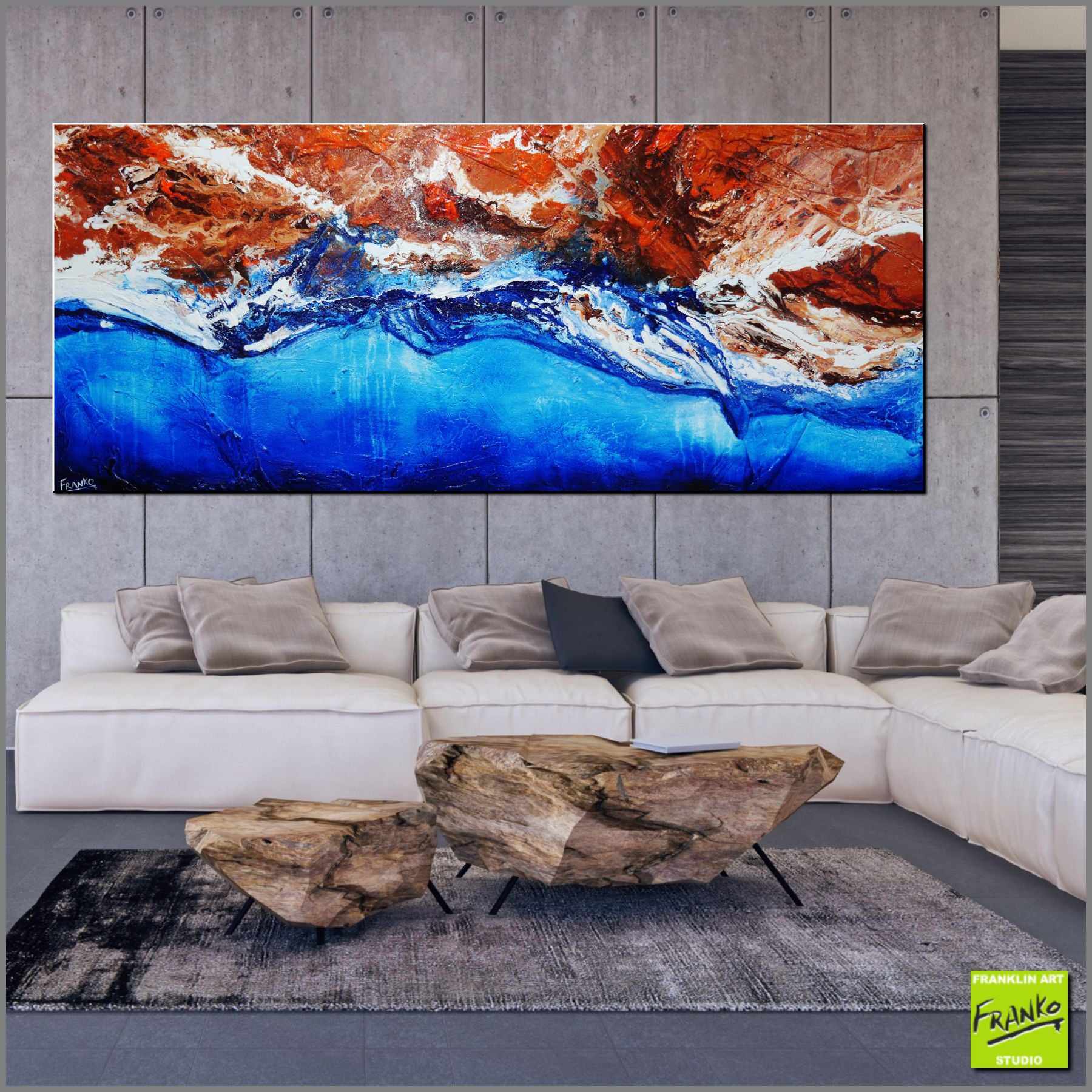 Coastal Change 240cm x 100cm Blue Brown Textured Abstract Painting (SOLD)-Abstract-[Franko_Artist]-[Australian_artist]-[Gold_Coast]-[Brisbane]-[modern]-[contemporary]-[original]-[Large_artwork]-[The_Block]-[Dream_Homes]-[ideas]-[Grand_Designs]-[Art_Lover]-Franklin Art Studio