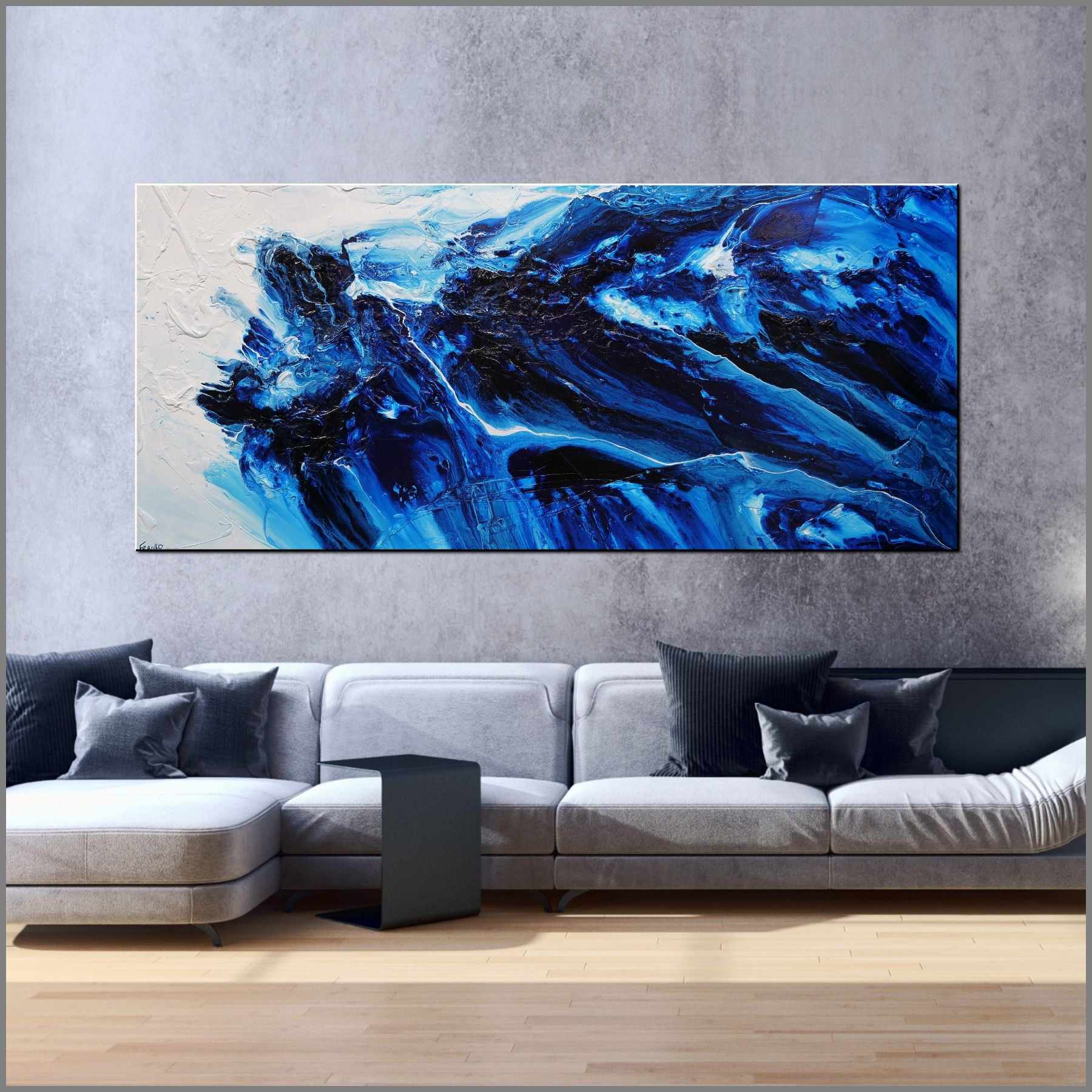 Coastal Existence 270cm x 120cm Blue White Textured Abstract Painting (SOLD)-Abstract-[Franko_Artist]-[Australian_artist]-[Gold_Coast]-[Brisbane]-[modern]-[contemporary]-[original]-[Large_artwork]-[The_Block]-[Dream_Homes]-[ideas]-[Grand_Designs]-[Art_Lover]-Franklin Art Studio