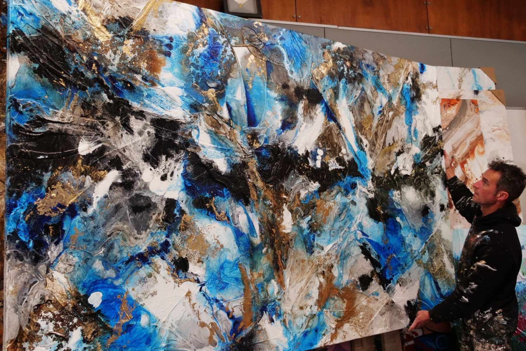 update alt-text with template Coastal Grunge 250cm x 150cm Metallic Gold Blue Textured Abstract Painting (SOLD)-Abstract-[Franko_Artist]-[The_Block]-[Dream_Homes]-[ideas]- [Grand_Designs]-Franklin Art Studio