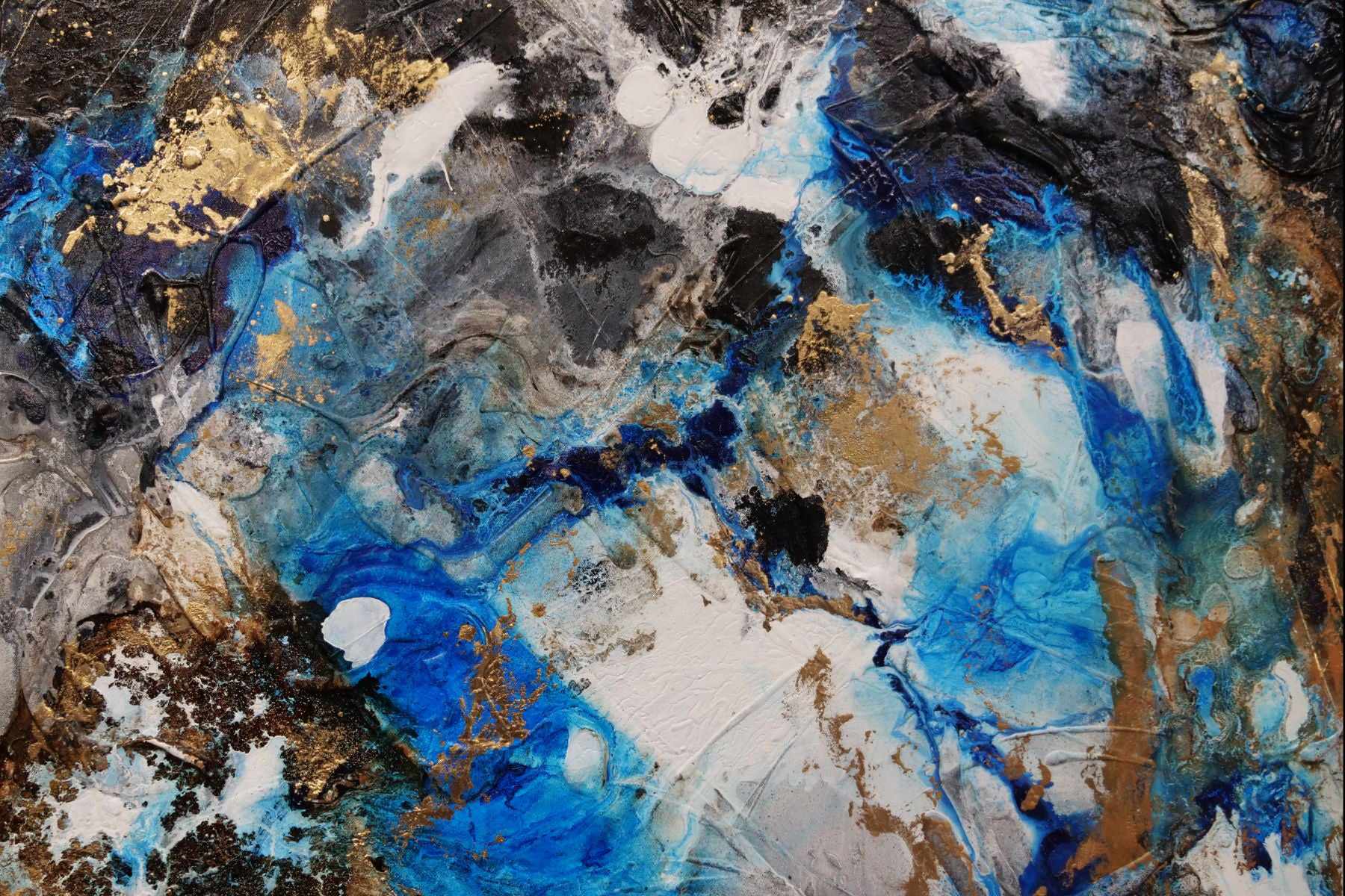 Coastal Grunge 250cm x 150cm Metallic Gold Blue Textured Abstract Painting (SOLD)