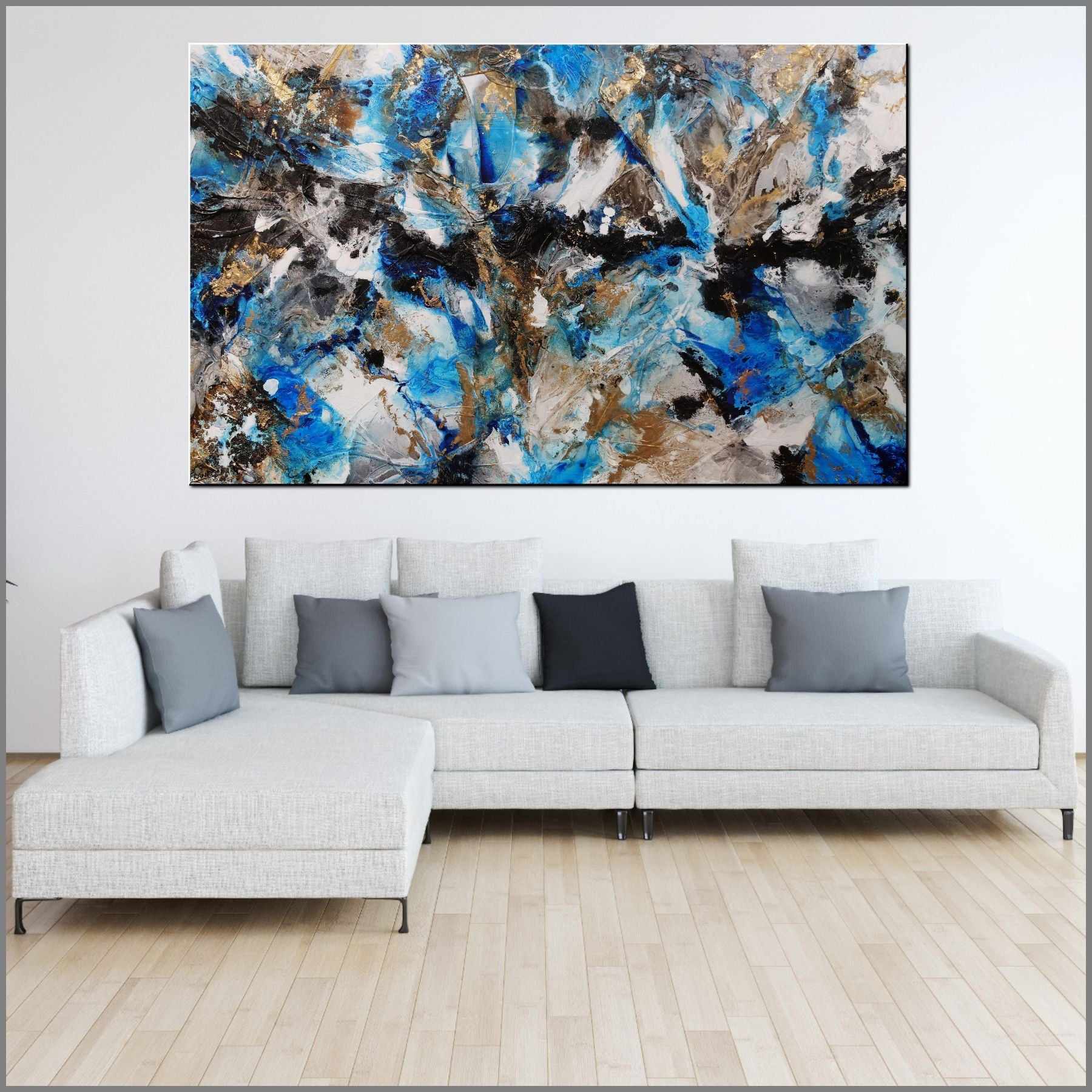 Coastal Grunge 250cm x 150cm Metallic Gold Blue Textured Abstract Painting (SOLD)-Abstract-[Franko_Artist]-[Australian_artist]-[Gold_Coast]-[Brisbane]-[modern]-[contemporary]-[original]-[Large_artwork]-[The_Block]-[Dream_Homes]-[ideas]-[Grand_Designs]-[Art_Lover]-Franklin Art Studio