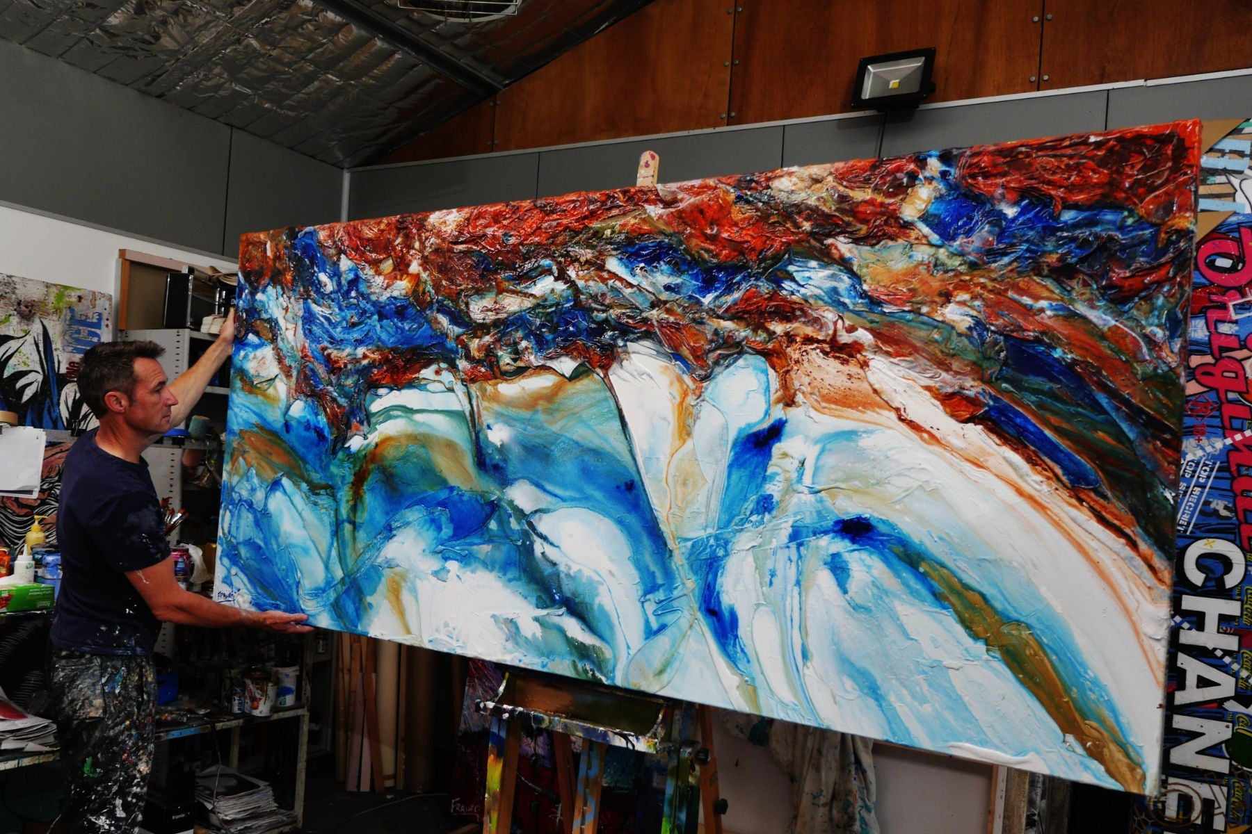 Coastal Heart 270cm x 120cm Blue Orange White Textured Abstract Painting (SOLD)-Abstract-[Franko_Artist]-[The_Block]-[Dream_Homes]-[ideas]- [Grand_Designs]-Franklin Art Studio