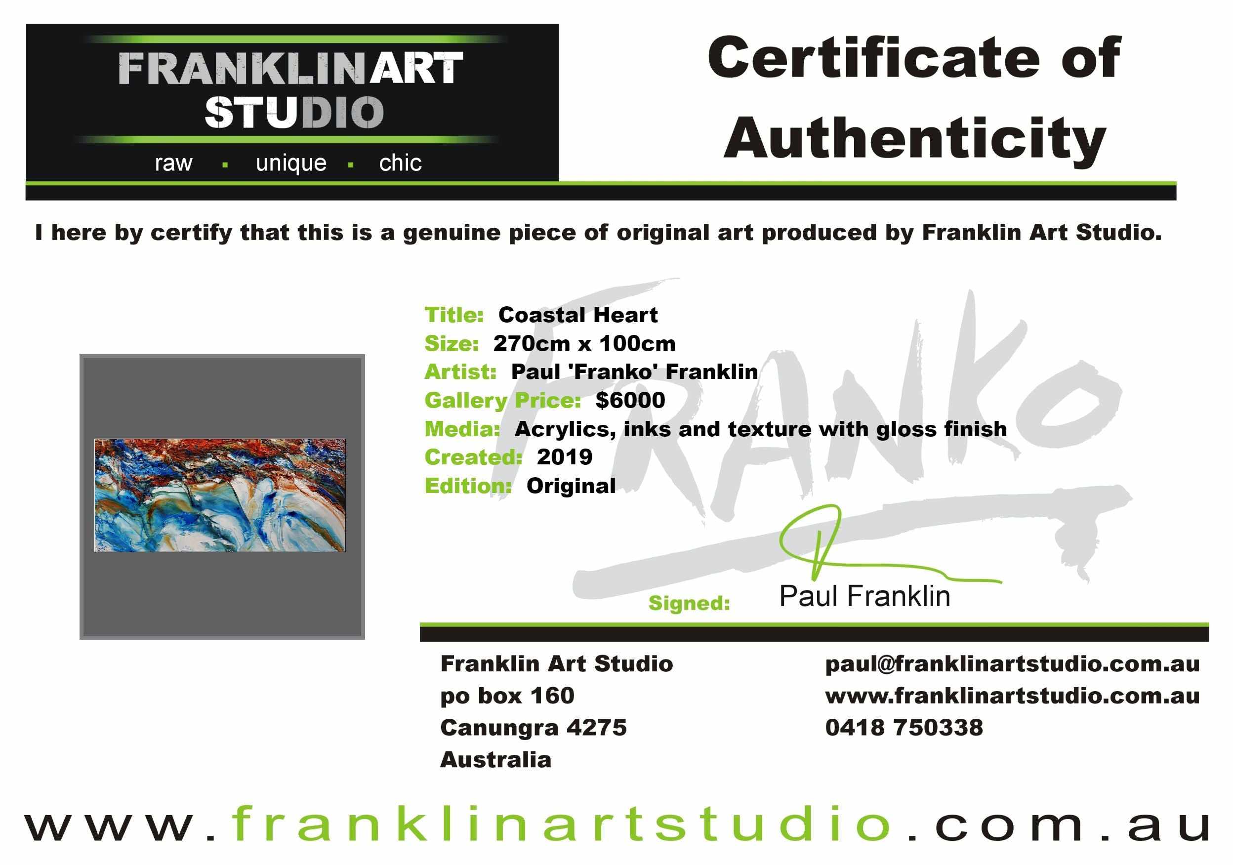 Coastal Heart 270cm x 120cm Blue Orange White Textured Abstract Painting (SOLD)-Abstract-[Franko_Artist]-[The_Block]-[Dream_Homes]-[ideas]-[Grand_Designs]-[Art_Lover]-Franklin Art Studio