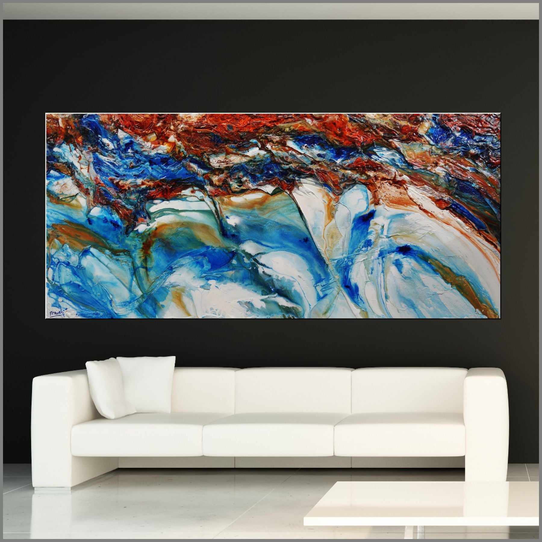 Coastal Heart 270cm x 120cm Blue Orange White Textured Abstract Painting (SOLD)-Abstract-[Franko_Artist]-[Australian_artist]-[Gold_Coast]-[Brisbane]-[modern]-[contemporary]-[original]-[Large_artwork]-[The_Block]-[Dream_Homes]-[ideas]-[Grand_Designs]-[Art_Lover]-Franklin Art Studio