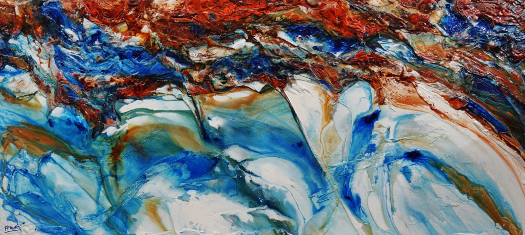 Coastal Heart 270cm x 120cm Blue Orange White Textured Abstract Painting (SOLD)-Abstract-[Franko_Artist]-[Australian_artist]-[Gold_Coast]-[Brisbane]-[modern]-[contemporary]-[original]-[Large_artwork]-Franklin Art Studio