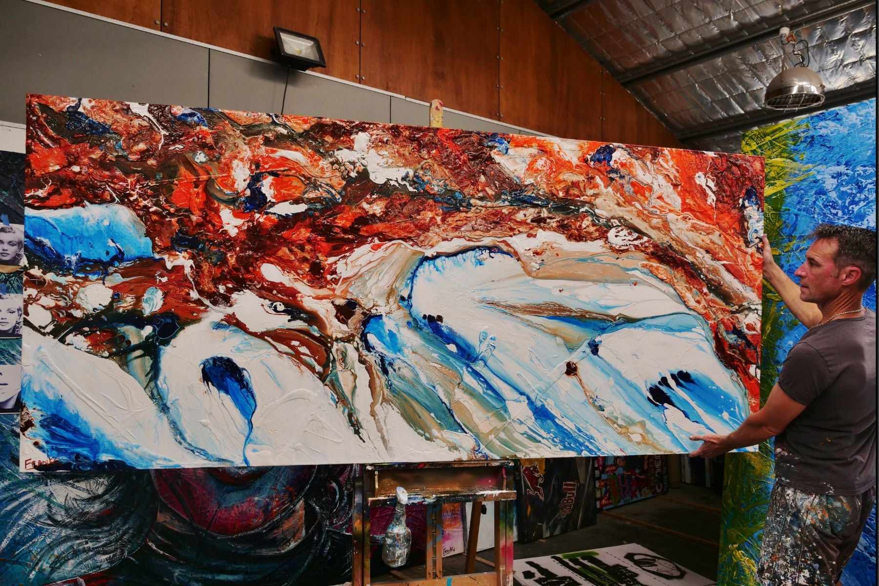 Coastal Infusion 270cm x 120cm Blue Oxide White Textured Abstract Painting-Abstract-[Franko_Artist]-[The_Block]-[Dream_Homes]-[ideas]- [Grand_Designs]-Franklin Art Studio
