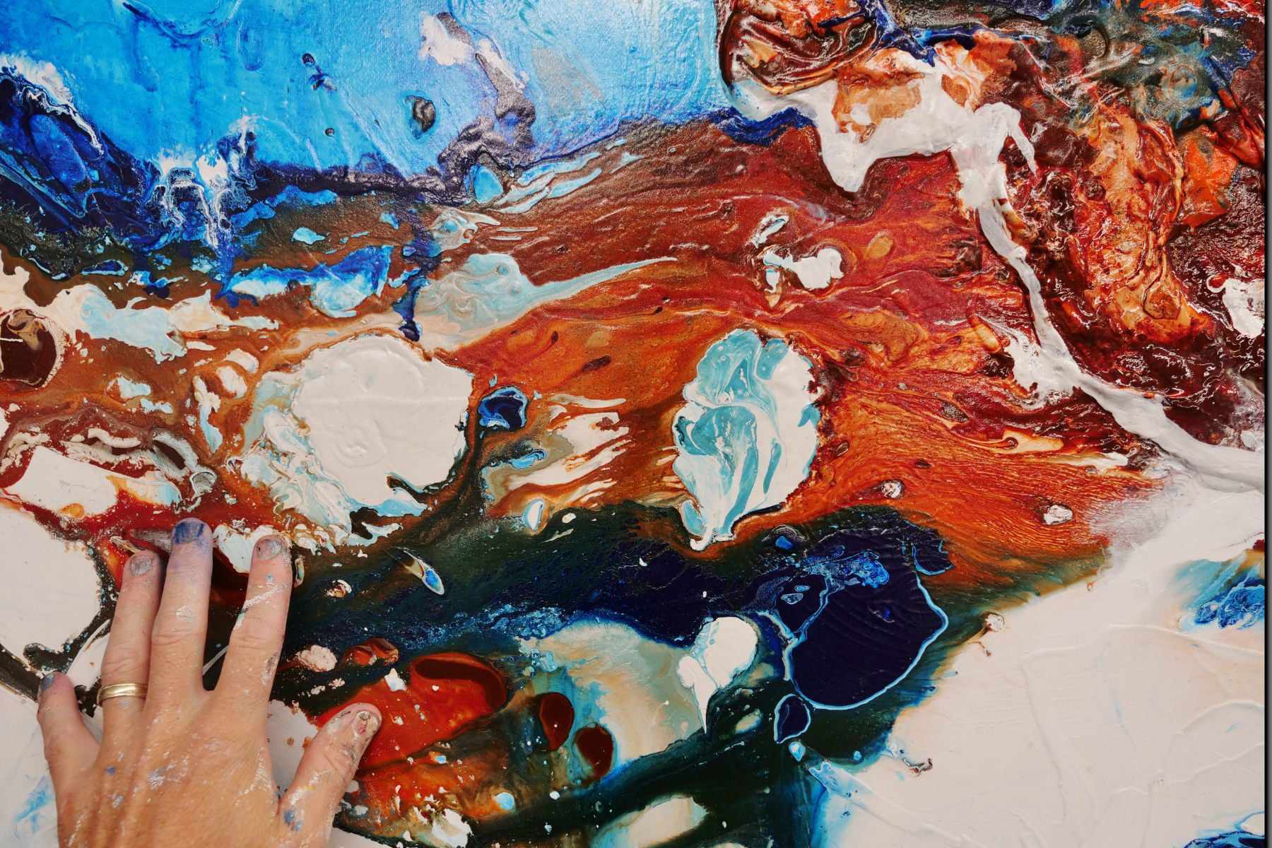 Coastal Infusion 270cm x 120cm Blue Oxide White Textured Abstract Painting