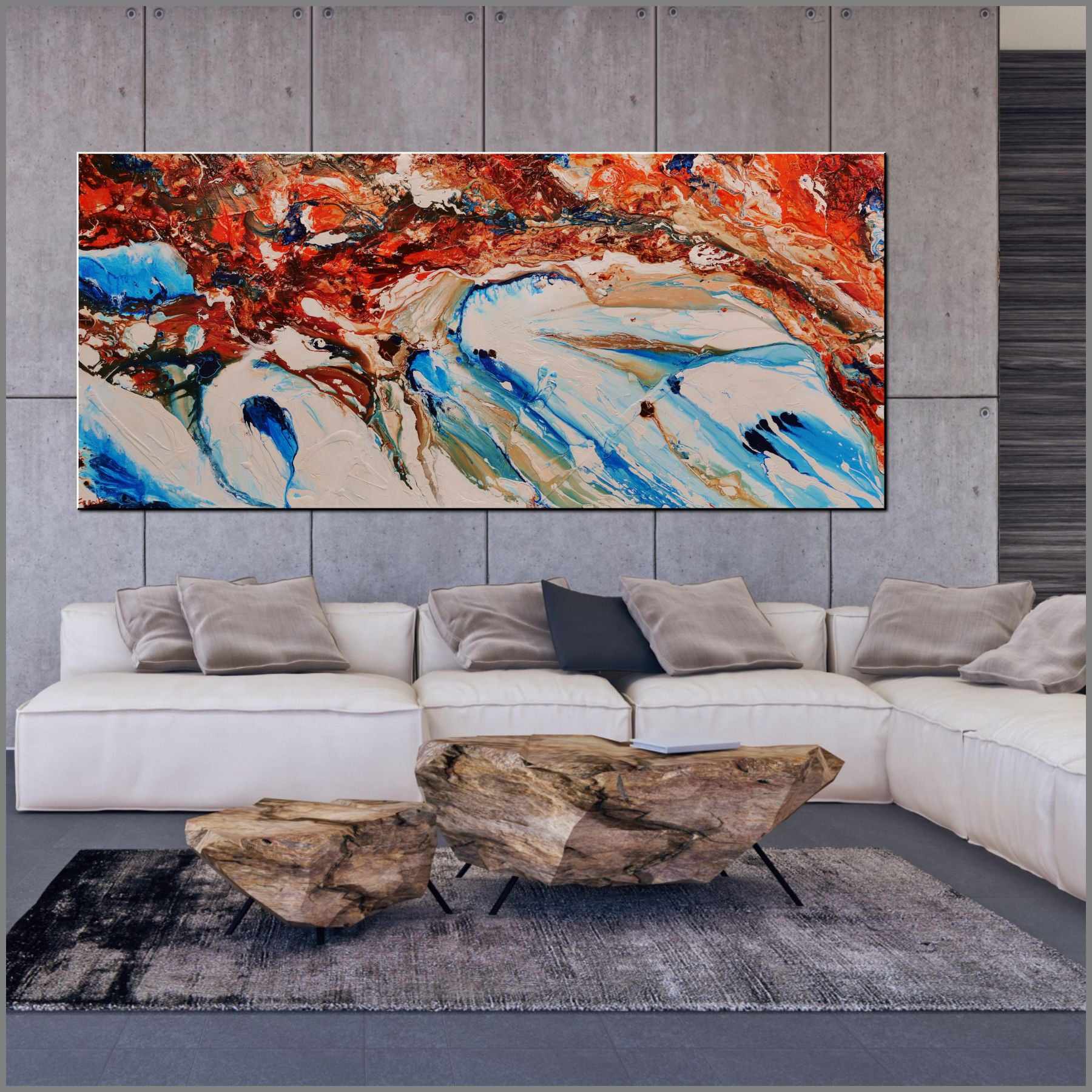 Coastal Infusion 270cm x 120cm Blue Oxide White Textured Abstract Painting-Abstract-[Franko_Artist]-[Australian_artist]-[Gold_Coast]-[Brisbane]-[modern]-[contemporary]-[original]-[Large_artwork]-[The_Block]-[Dream_Homes]-[ideas]-[Grand_Designs]-[Art_Lover]-Franklin Art Studio