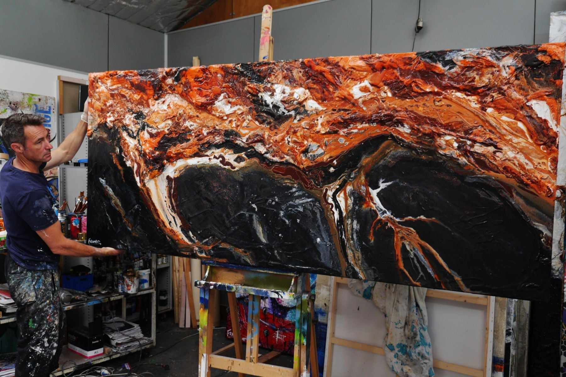 Coastal Oxide 240cm x 100cm Black Brown Textured Abstract Painting (SOLD)-Abstract-[Franko_Artist]-[The_Block]-[Dream_Homes]-[ideas]- [Grand_Designs]-Franklin Art Studio