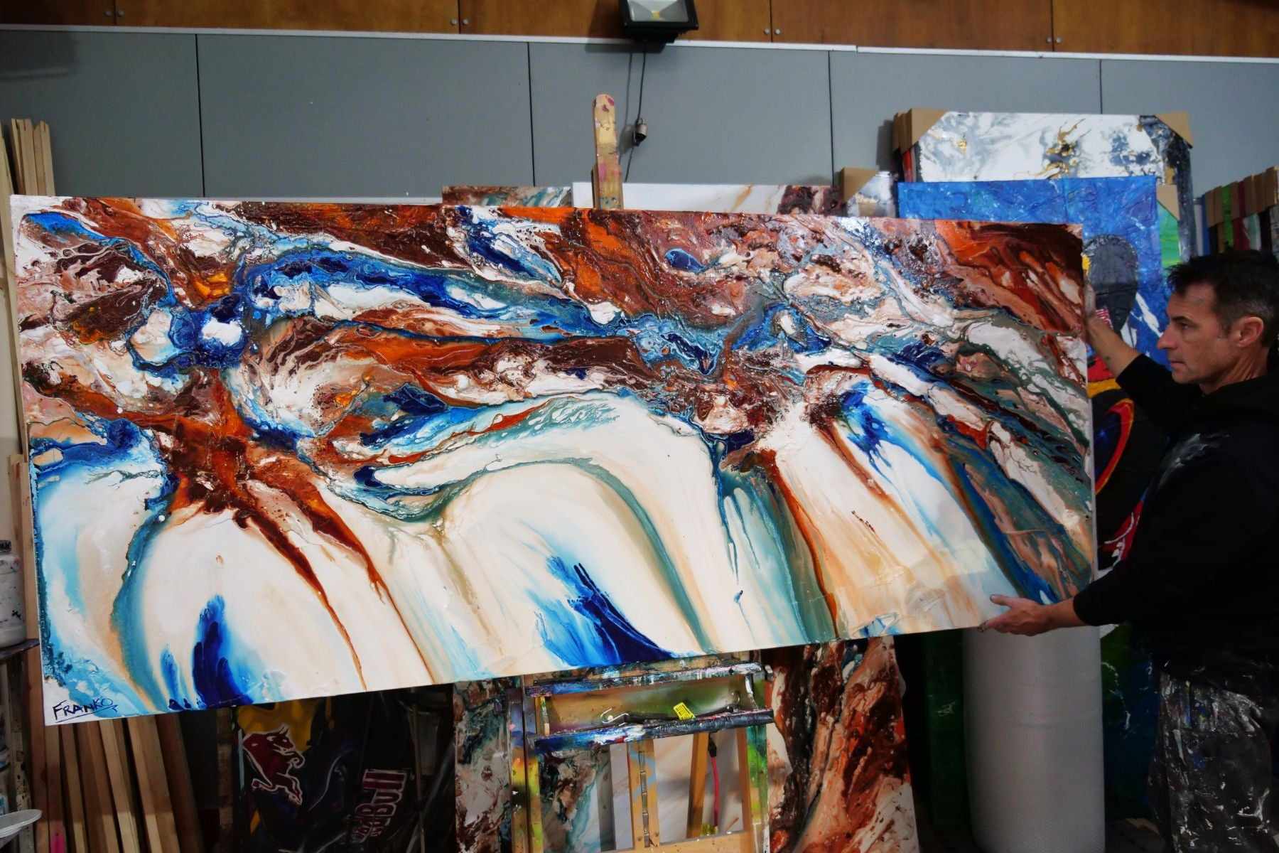 Coastal Rapture 240cm x 100cm Blue Oxide White Textured Abstract Painting (SOLD TRACEY)-Abstract-[Franko_Artist]-[The_Block]-[Dream_Homes]-[ideas]- [Grand_Designs]-Franklin Art Studio
