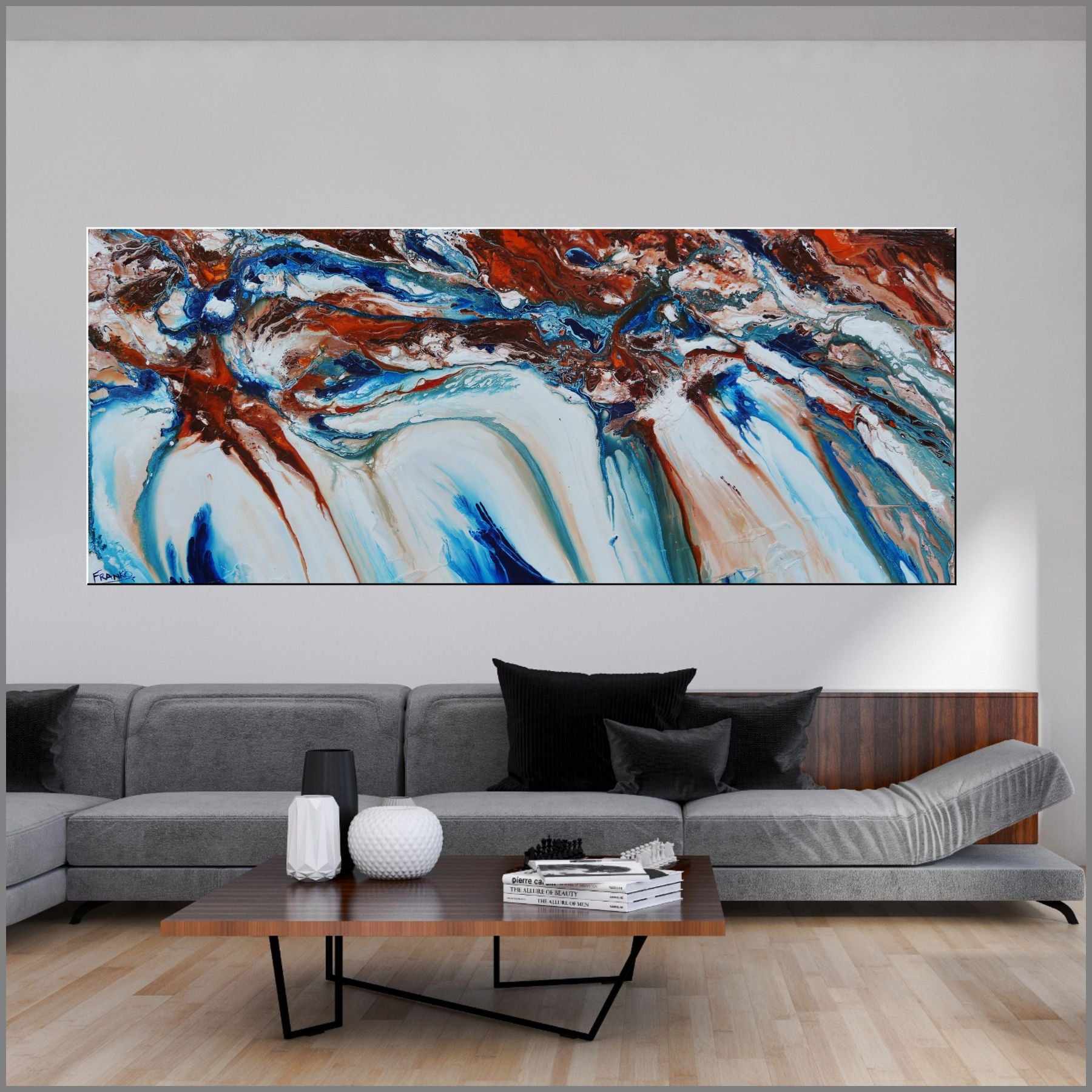 Coastal Rapture 240cm x 100cm Blue Oxide White Textured Abstract Painting (SOLD TRACEY)-Abstract-[Franko_Artist]-[Australian_artist]-[Gold_Coast]-[Brisbane]-[modern]-[contemporary]-[original]-[Large_artwork]-[The_Block]-[Dream_Homes]-[ideas]-[Grand_Designs]-[Art_Lover]-Franklin Art Studio