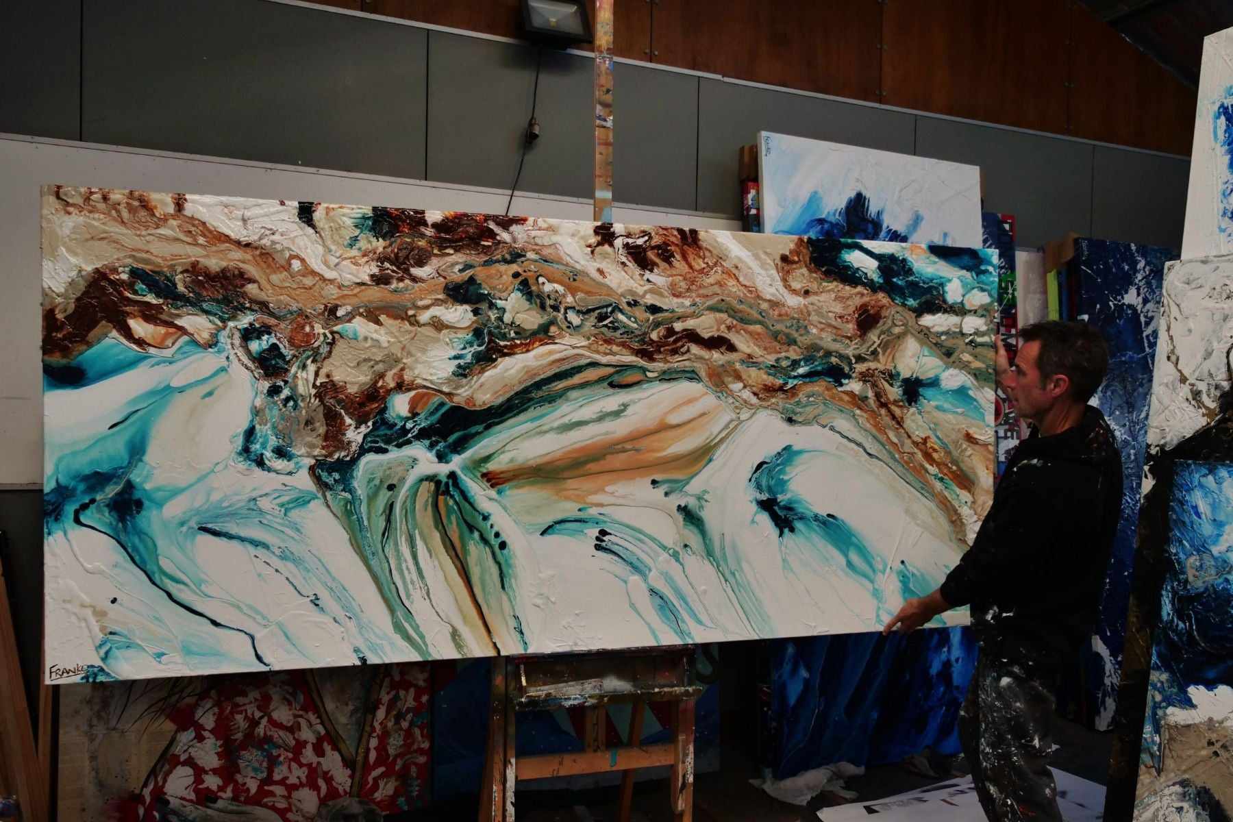 Coastal Rapture 270cm x 120cm Teal Oxide White Textured Abstract Painting (SOLD)-Abstract-[Franko_Artist]-[The_Block]-[Dream_Homes]-[ideas]- [Grand_Designs]-Franklin Art Studio