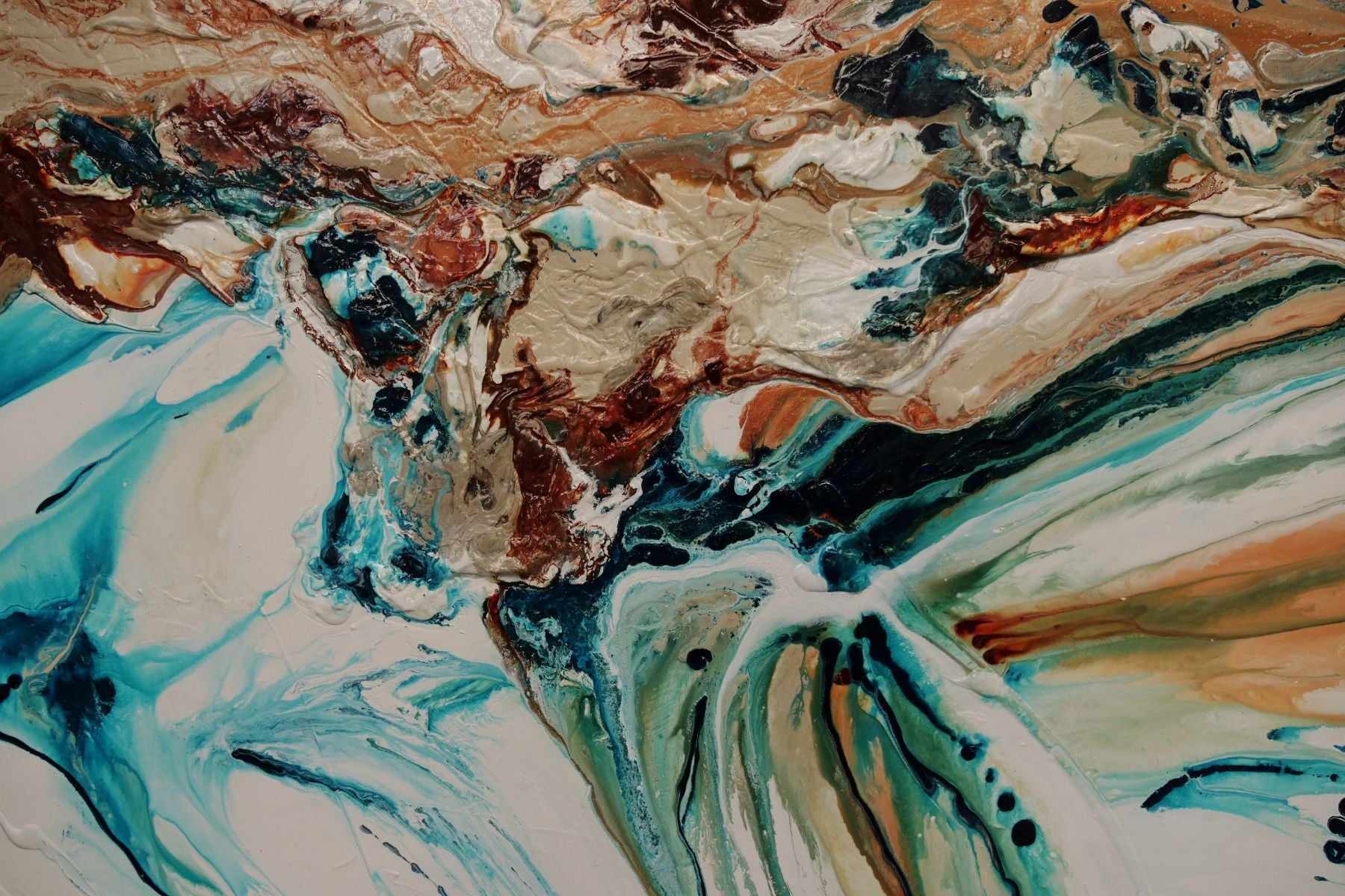 Coastal Rapture 270cm x 120cm Teal Oxide White Textured Abstract Painting (SOLD)