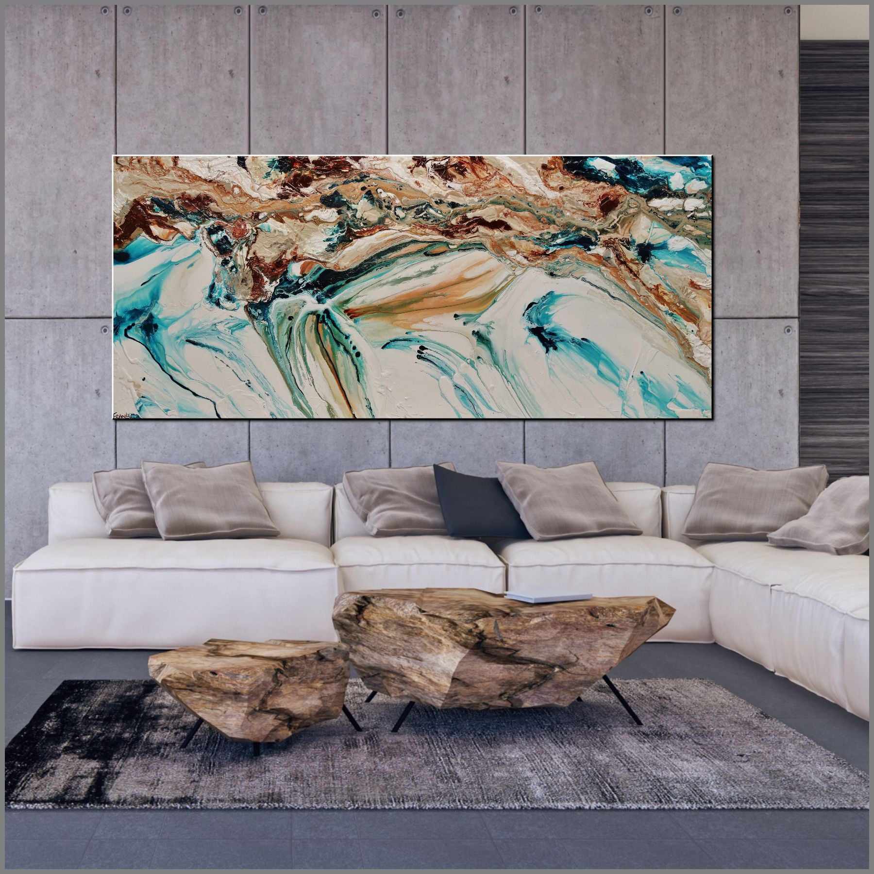 Coastal Rapture 270cm x 120cm Teal Oxide White Textured Abstract Painting (SOLD)-Abstract-[Franko_Artist]-[Australian_artist]-[Gold_Coast]-[Brisbane]-[modern]-[contemporary]-[original]-[Large_artwork]-[The_Block]-[Dream_Homes]-[ideas]-[Grand_Designs]-[Art_Lover]-Franklin Art Studio