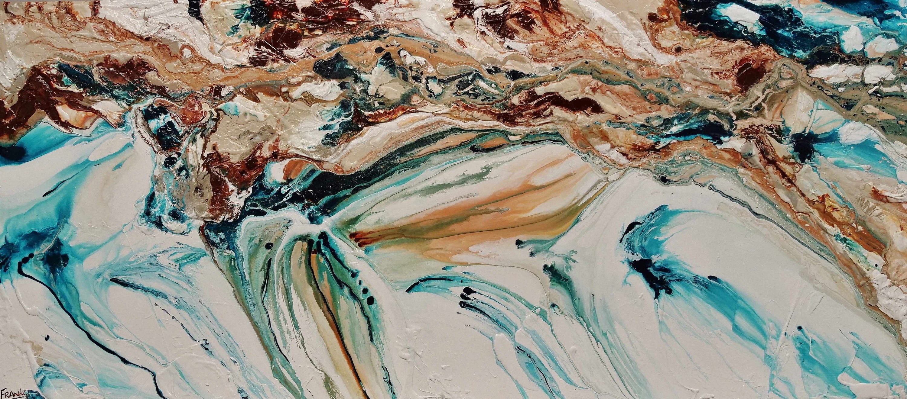 Coastal Rapture 270cm x 120cm Teal Oxide White Textured Abstract Painting (SOLD)-Abstract-[Franko_Artist]-[Australian_artist]-[Gold_Coast]-[Brisbane]-[modern]-[contemporary]-[original]-[Large_artwork]-Franklin Art Studio