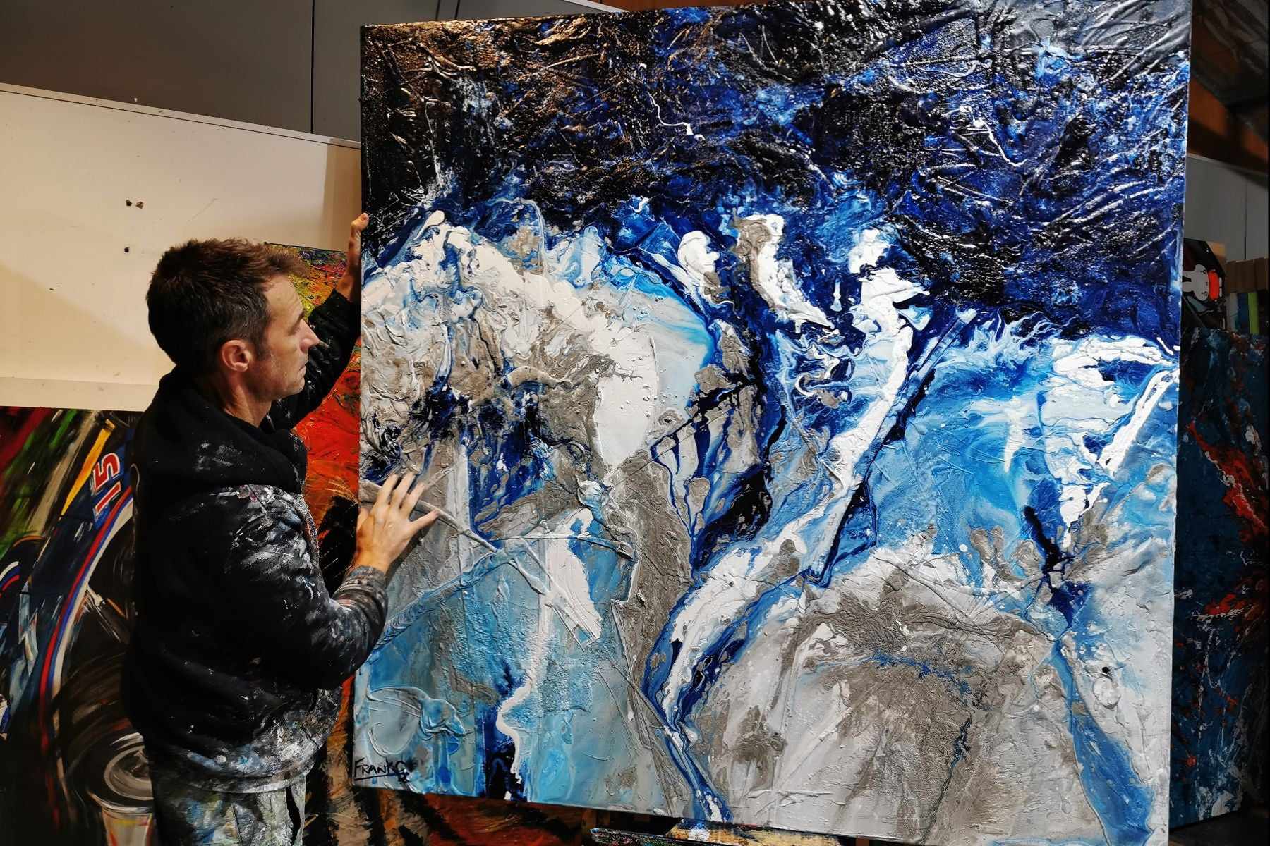 Coastal Significance 150cm x 150cm Blue Textured Abstract Painting (SOLD)-Abstract-[Franko_Artist]-[The_Block]-[Dream_Homes]-[ideas]- [Grand_Designs]-Franklin Art Studio