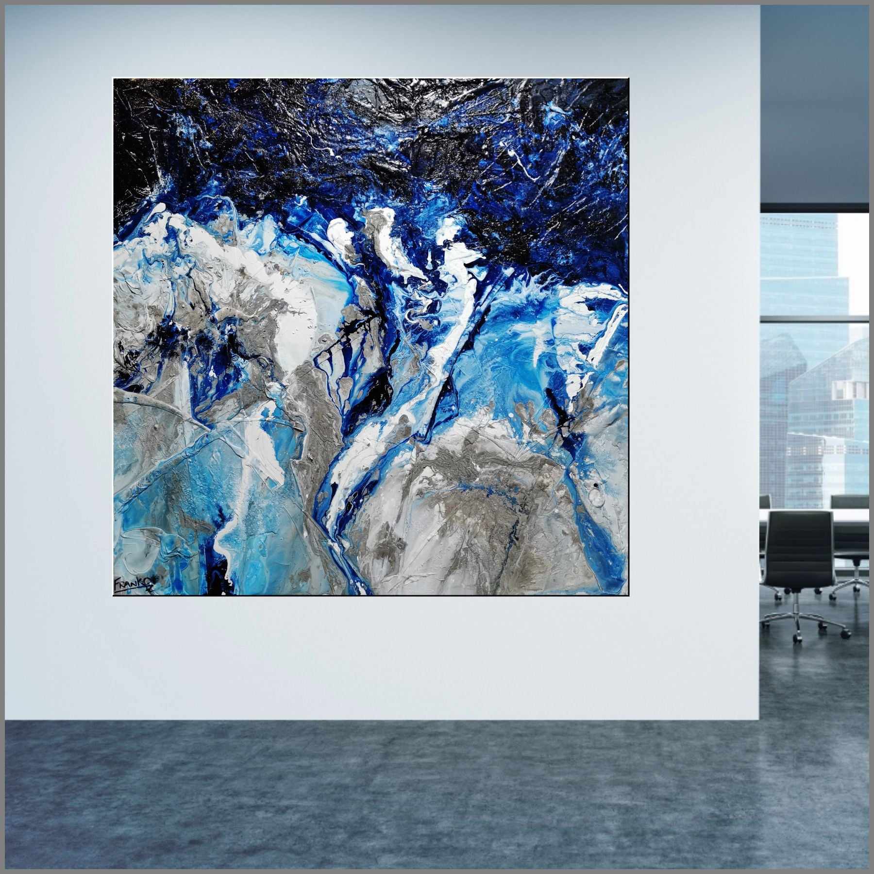 Coastal Significance 150cm x 150cm Blue Textured Abstract Painting (SOLD)-Abstract-[Franko_Artist]-[Australian_artist]-[Gold_Coast]-[Brisbane]-[modern]-[contemporary]-[original]-[Large_artwork]-[The_Block]-[Dream_Homes]-[ideas]-[Grand_Designs]-[Art_Lover]-Franklin Art Studio