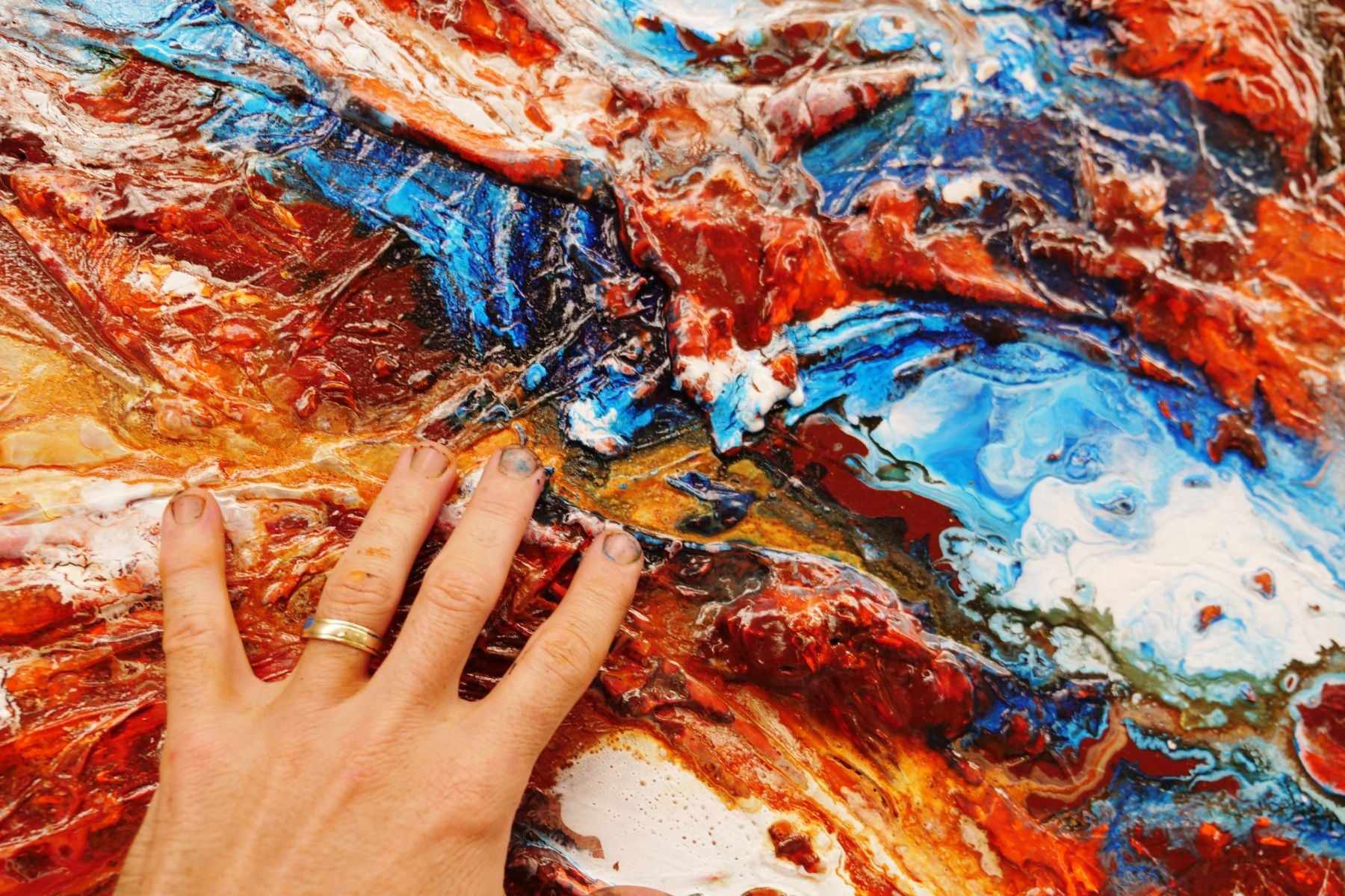Coastal Silk 120cm x 150cm Blue Orange Textured Abstract Painting (sold Glenn) (SOLD)