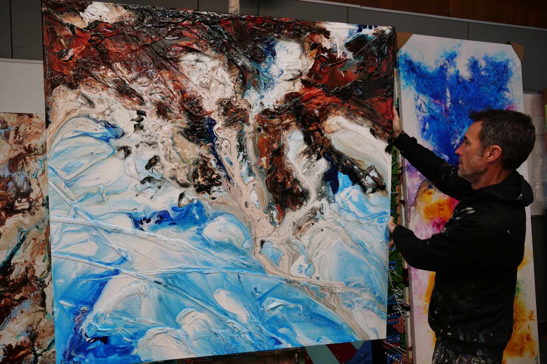 Coastal Umber 150cm x 150cm Blue Umber White Textured Abstract Painting (SOLD)-Abstract-[Franko_Artist]-[The_Block]-[Dream_Homes]-[ideas]- [Grand_Designs]-Franklin Art Studio