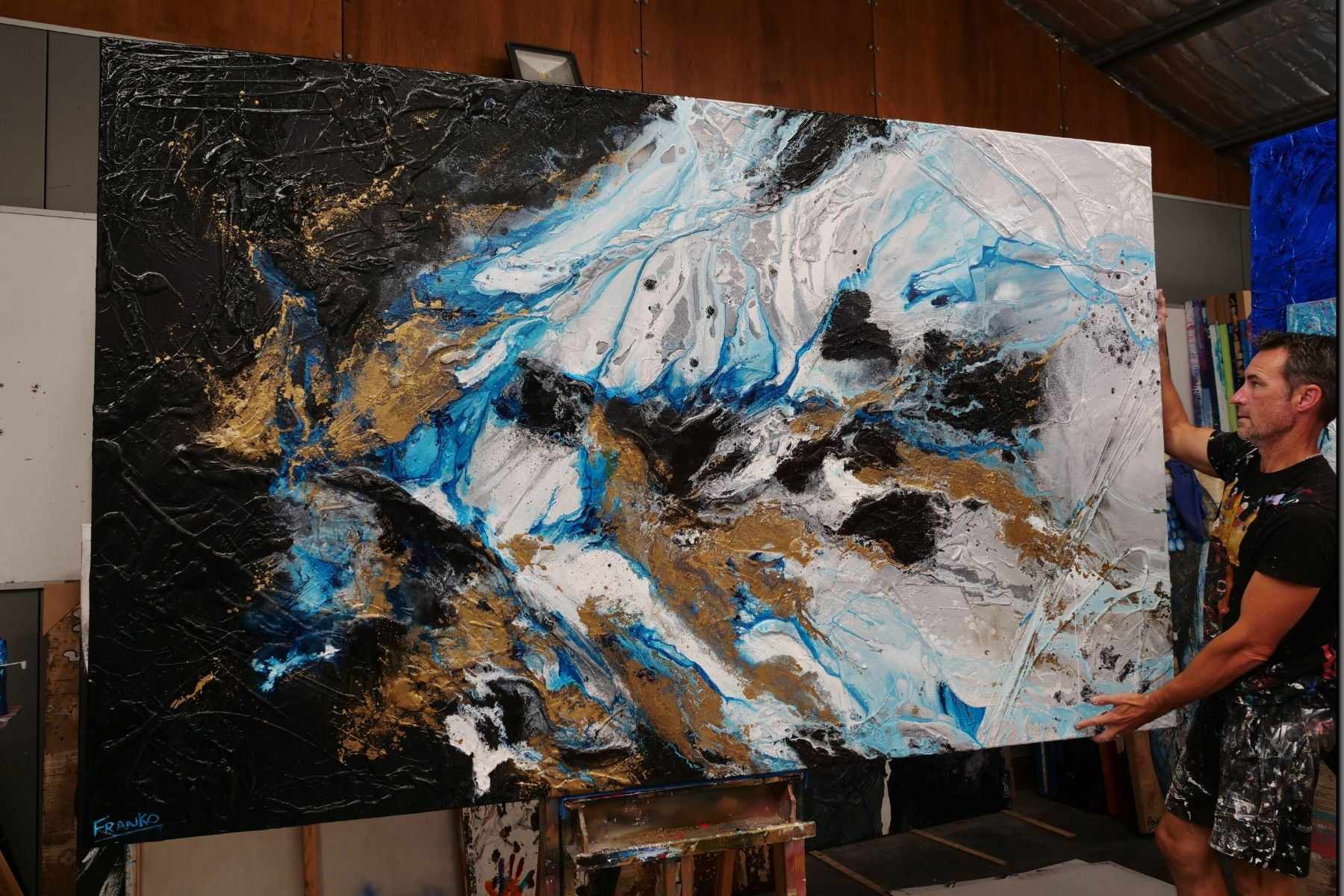Cobalt Barracuda 250cm x 150cm Blue White Textured Abstract Painting (SOLD)-Abstract-[Franko_Artist]-[The_Block]-[Dream_Homes]-[ideas]- [Grand_Designs]-Franklin Art Studio