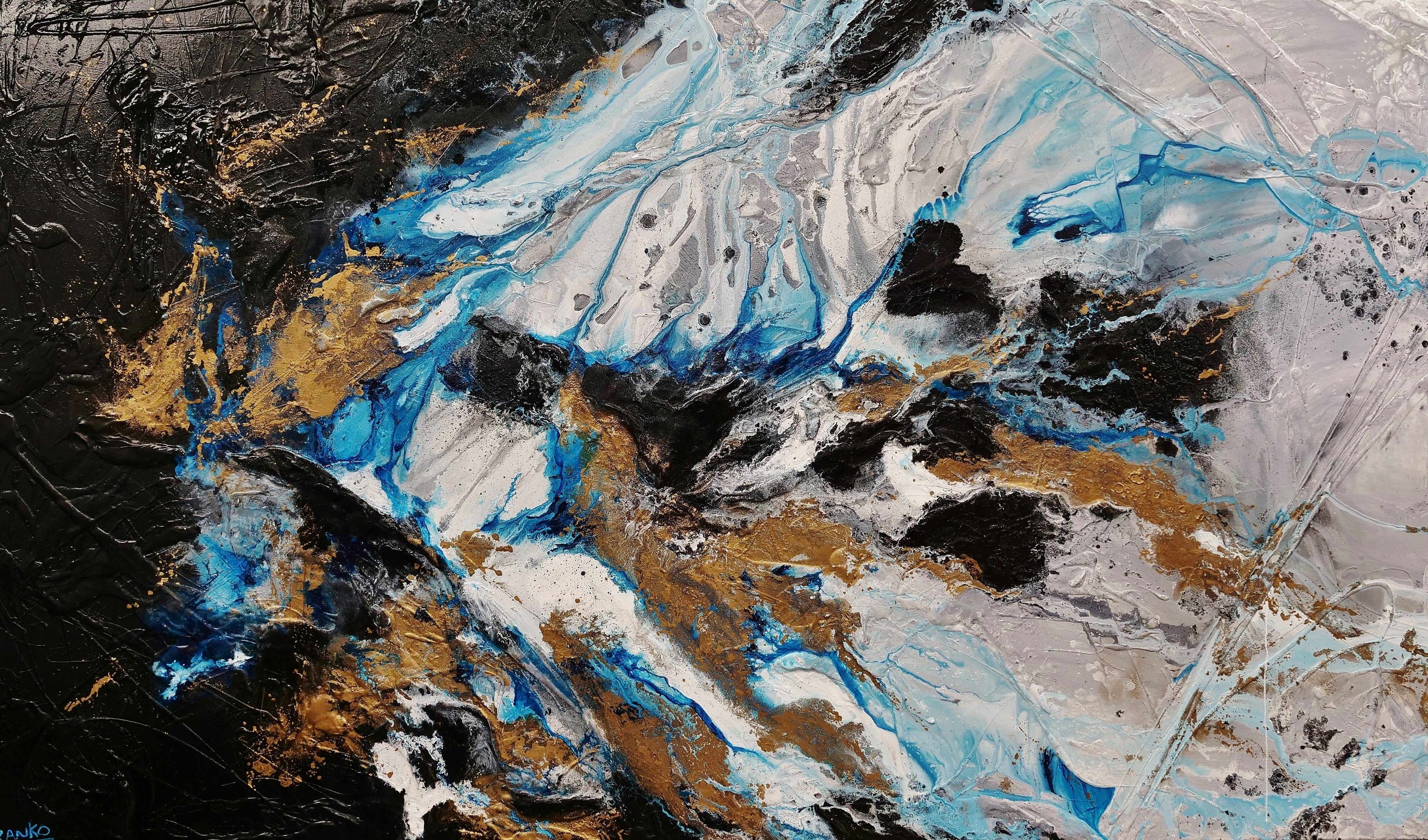 Cobalt Barracuda 250cm x 150cm Blue White Textured Abstract Painting (SOLD)-Abstract-[Franko_Artist]-[Australian_artist]-[Gold_Coast]-[Brisbane]-[modern]-[contemporary]-[original]-[Large_artwork]-Franklin Art Studio