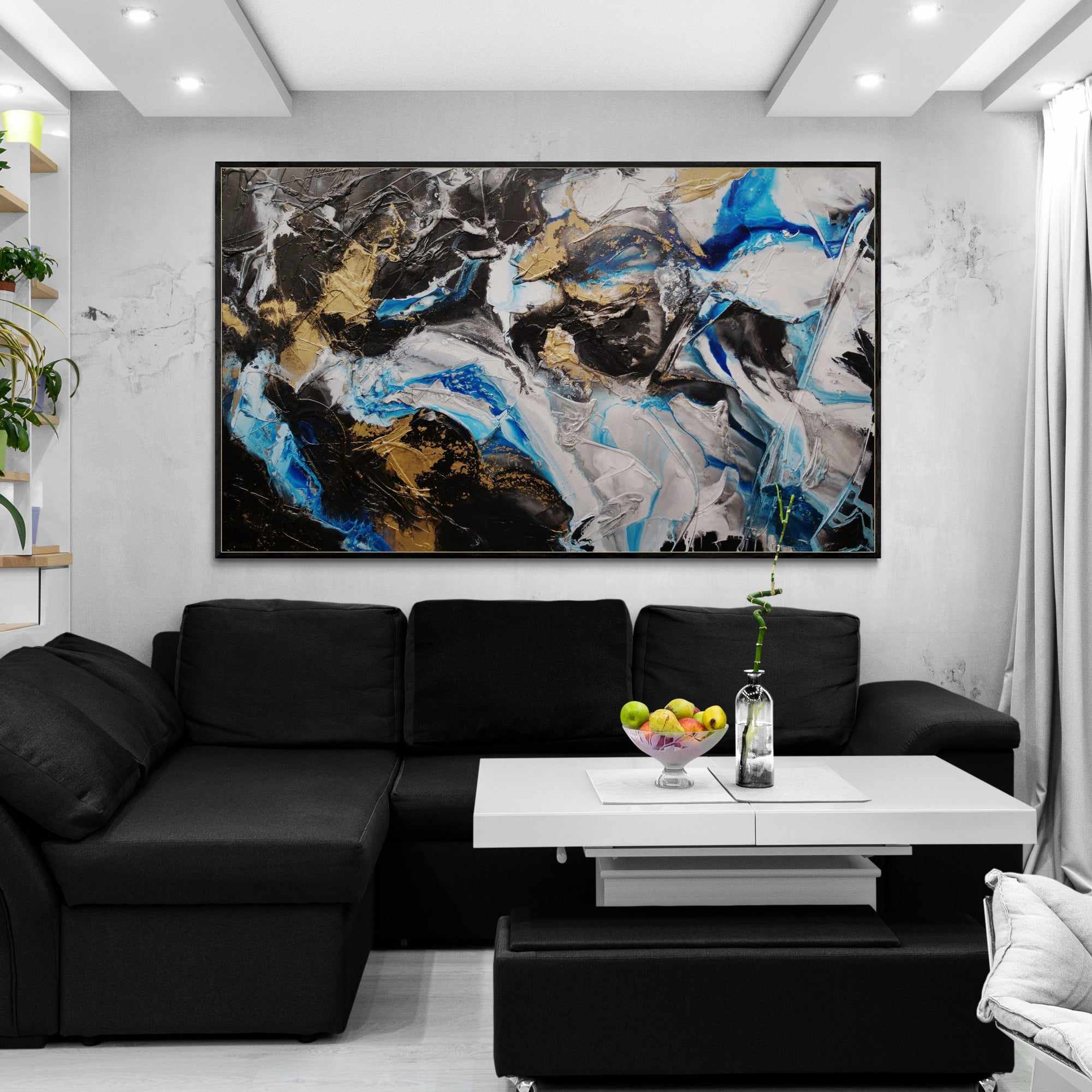 Cobalt Bliss 250cm x 150cm Black Cobalt Gold Textured Abstract Painting (SOLD)-Abstract-[Franko_Artist]-[The_Block]-[Dream_Homes]-[ideas]-[Grand_Designs]-[Art_Lover]-Franklin Art Studio