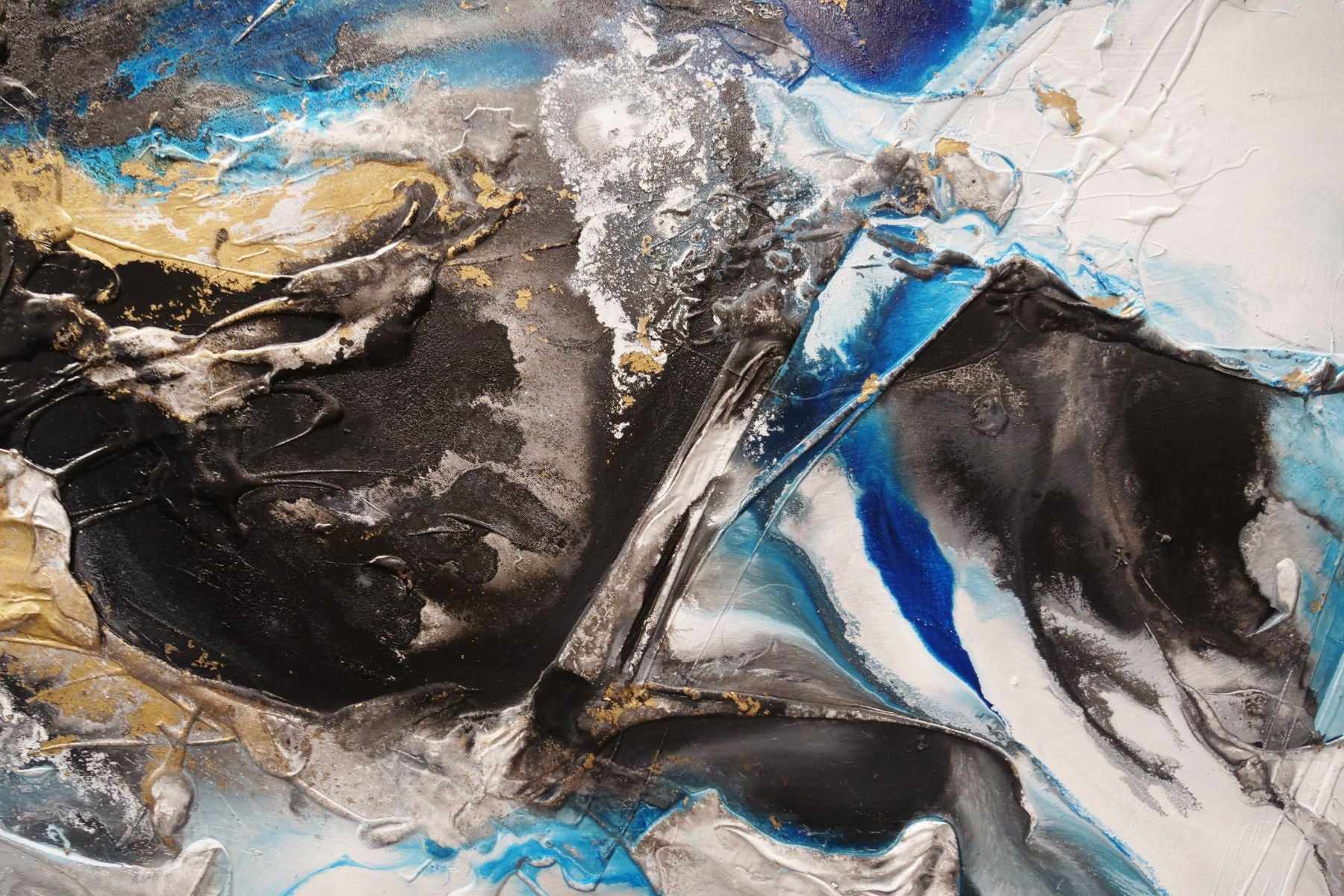 Cobalt Bliss 250cm x 150cm Black Cobalt Gold Textured Abstract Painting (SOLD)