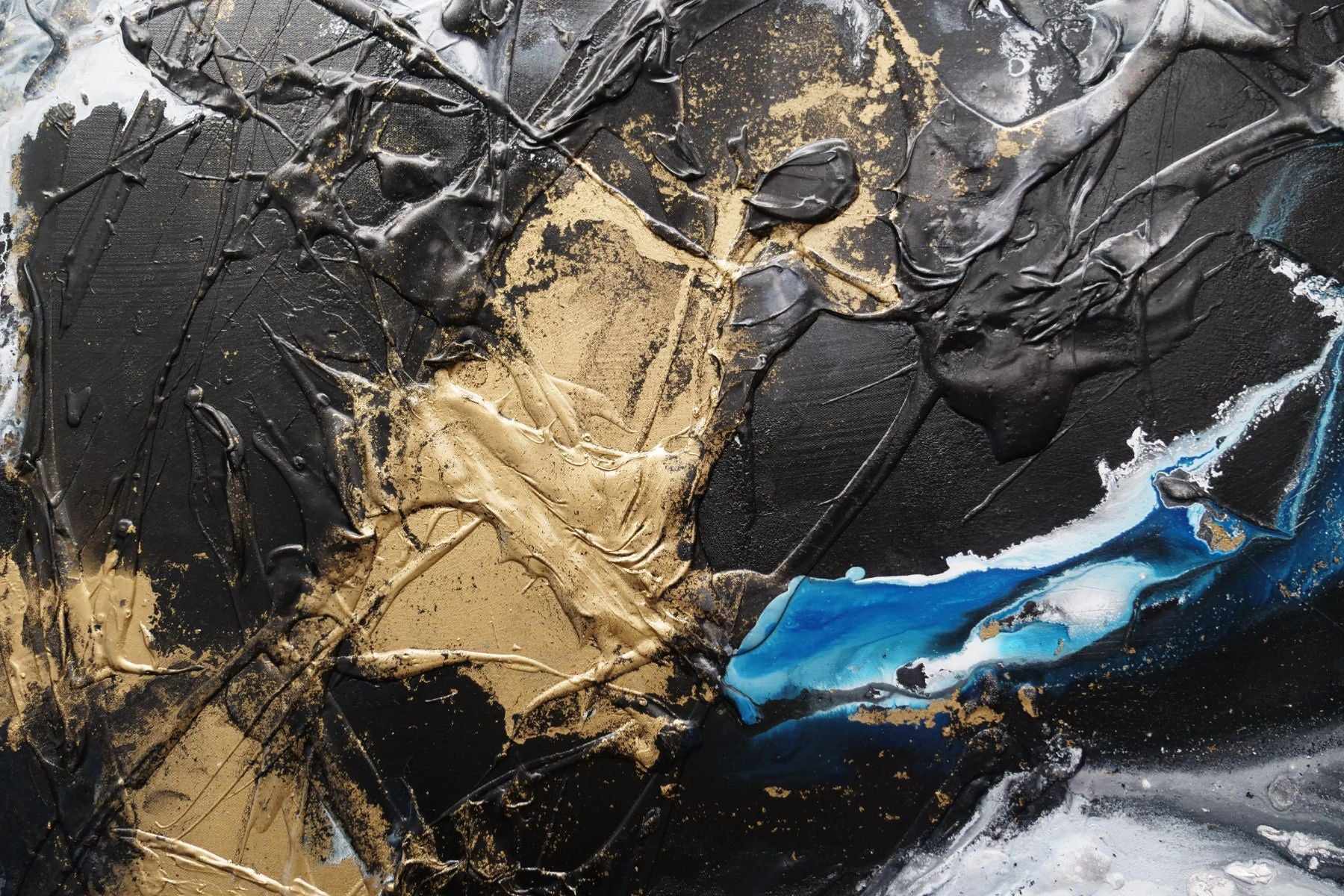 Cobalt Bliss 250cm x 150cm Black Cobalt Gold Textured Abstract Painting (SOLD)