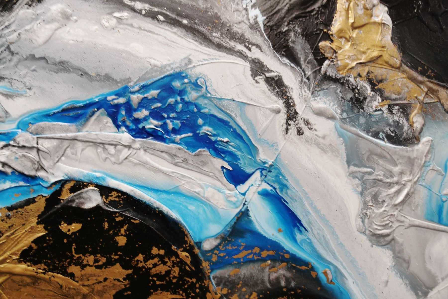 Cobalt Bliss 250cm x 150cm Black Cobalt Gold Textured Abstract Painting (SOLD)