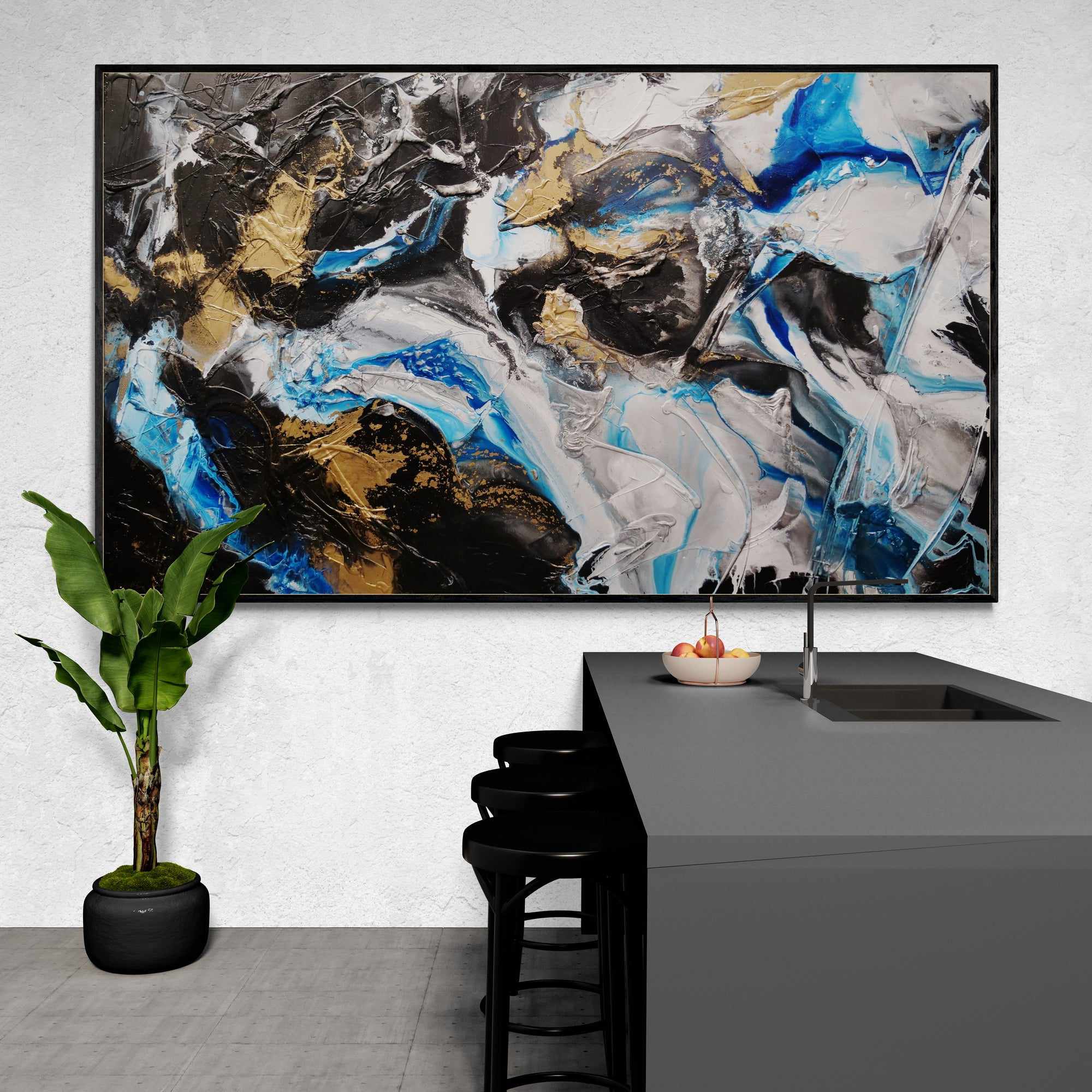 Cobalt Bliss 250cm x 150cm Black Cobalt Gold Textured Abstract Painting (SOLD)-Abstract-[Franko_Artist]-[Australian_artist]-[Gold_Coast]-[Brisbane]-[modern]-[contemporary]-[original]-[Large_artwork]-[The_Block]-[Dream_Homes]-[ideas]-[Grand_Designs]-[Art_Lover]-Franklin Art Studio