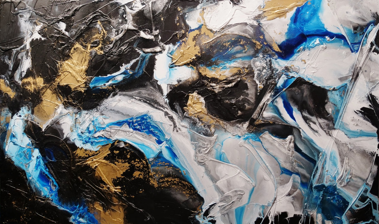 Cobalt Bliss 250cm x 150cm Black Cobalt Gold Textured Abstract Painting (SOLD)-Abstract-[Franko_Artist]-[Australian_artist]-[Gold_Coast]-[Brisbane]-[modern]-[contemporary]-[original]-[Large_artwork]-Franklin Art Studio