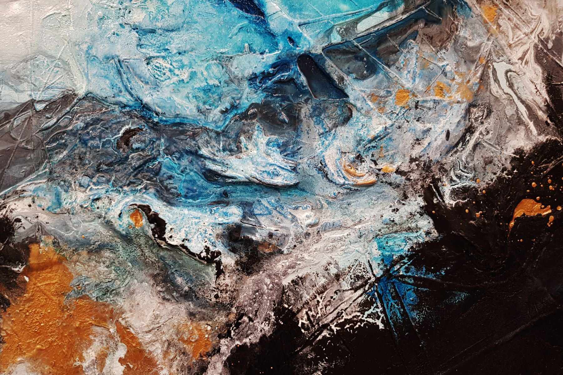Cobalt Marble 270cm x 120cm Black Blue White Textured Abstract Painting (SOLD)-Abstract-[Franko]-[Artist]-[Australia]-[Painting]-Franklin Art Studio