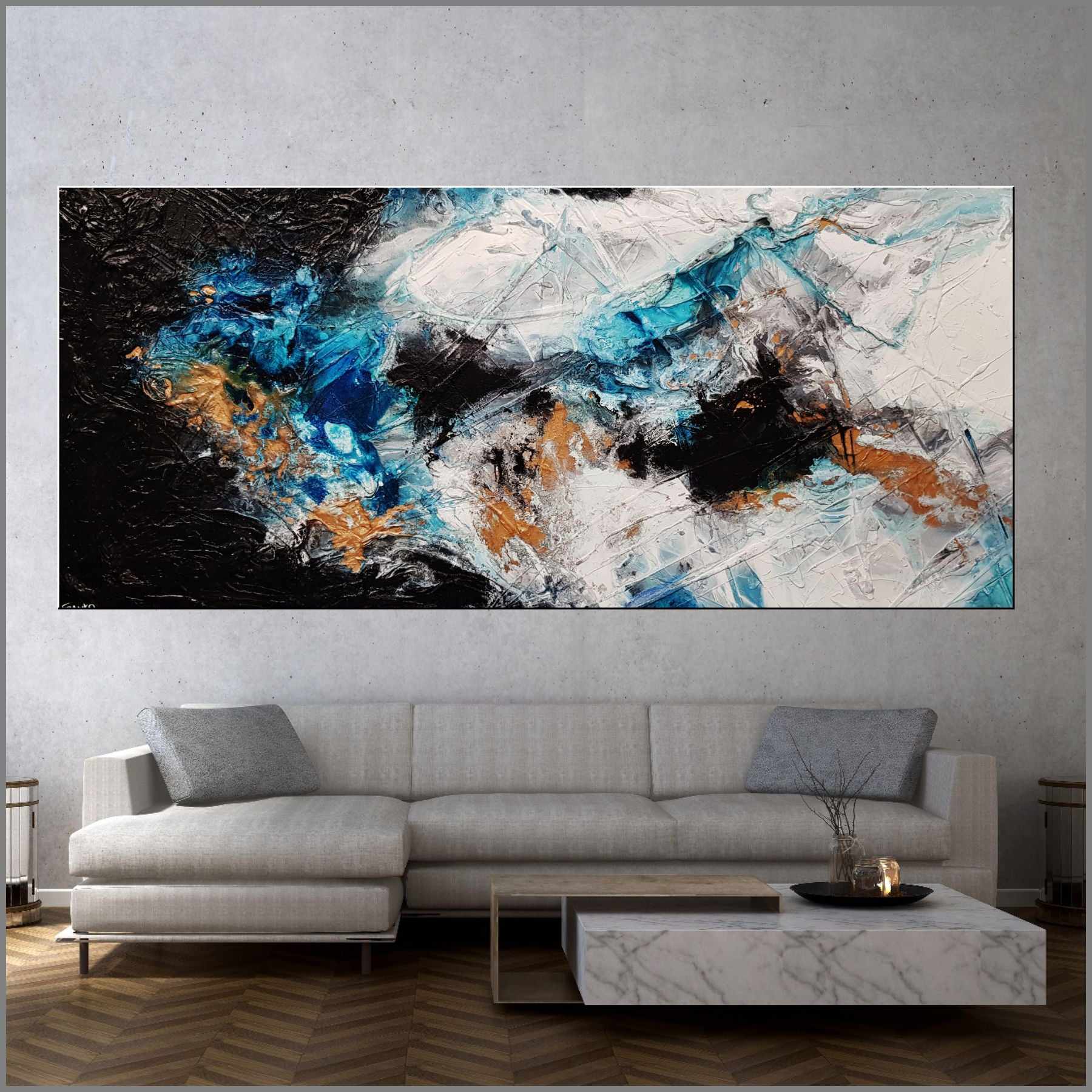 Cobalt Marble 270cm x 120cm Black Blue White Textured Abstract Painting (SOLD)-Abstract-[Franko_Artist]-[Australian_artist]-[Gold_Coast]-[Brisbane]-[modern]-[contemporary]-[original]-[Large_artwork]-[The_Block]-[Dream_Homes]-[ideas]-[Grand_Designs]-[Art_Lover]-Franklin Art Studio