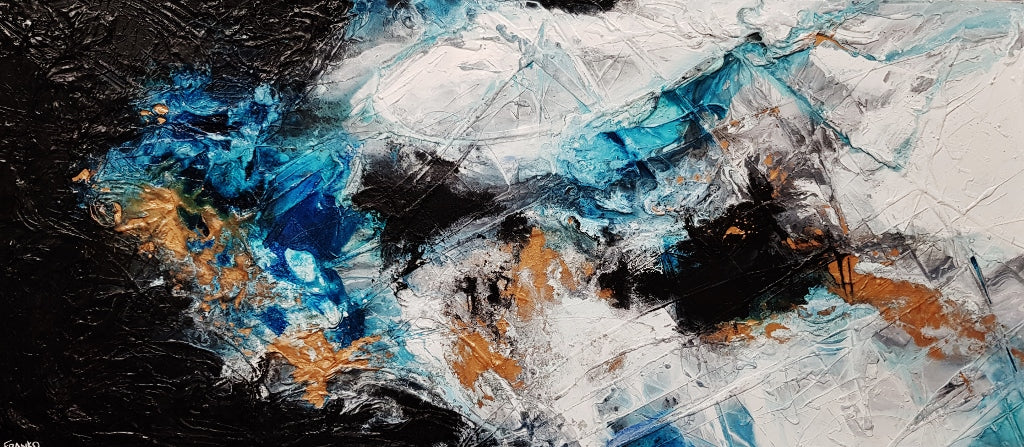 Cobalt Marble 270cm x 120cm Black Blue White Textured Abstract Painting (SOLD)-Abstract-[Franko_Artist]-[Australian_artist]-[Gold_Coast]-[Brisbane]-[modern]-[contemporary]-[original]-[Large_artwork]-Franklin Art Studio