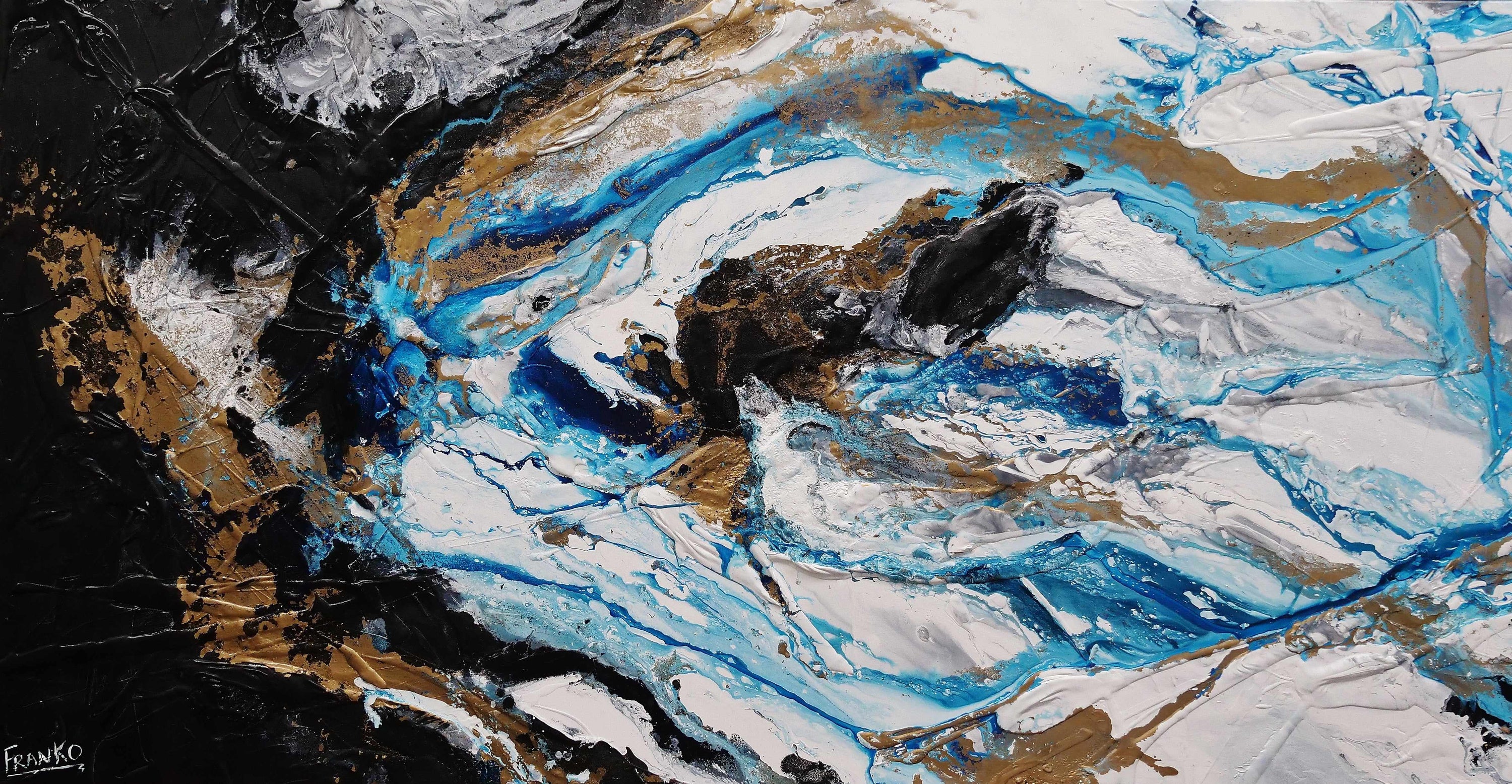 Cobalt Pearl 190cm x 100cm Blue Black Textured Abstract Painting (SOLD)-Abstract-[Franko_Artist]-[Australian_artist]-[Gold_Coast]-[Brisbane]-[modern]-[contemporary]-[original]-[Large_artwork]-Franklin Art Studio