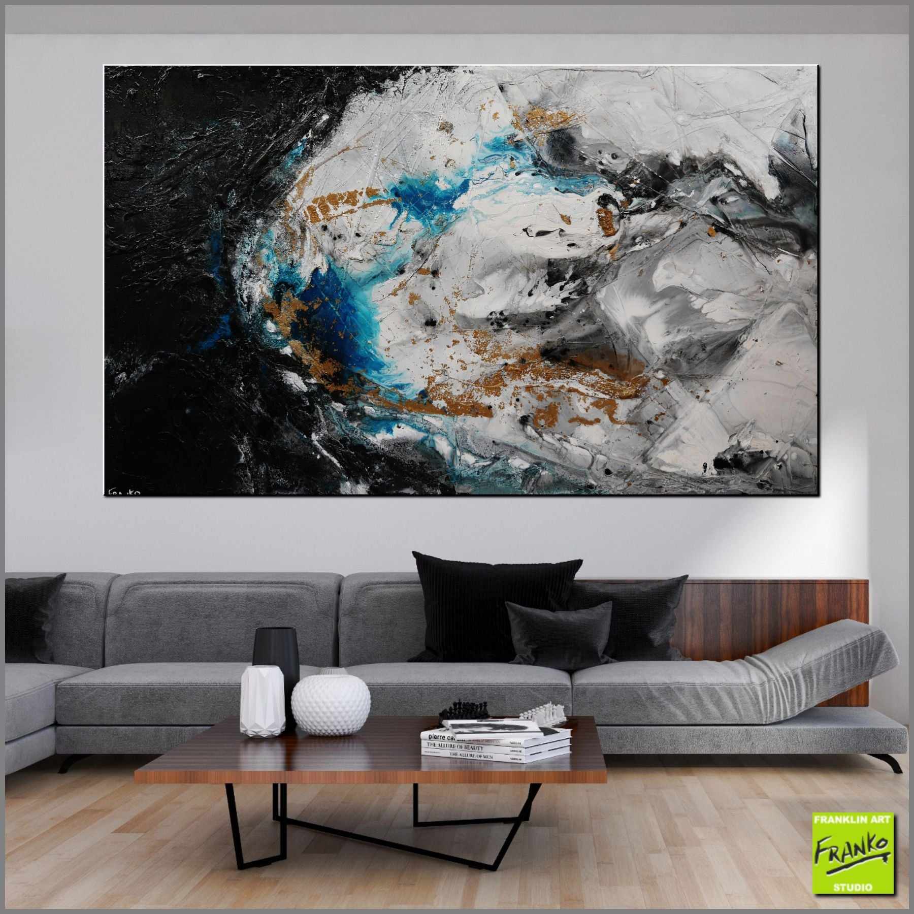 Cobalt Persuasion 250cm x 150cm Black Grey Cobalt Textured Abstract Painting (SOLD)-Abstract-[Franko_Artist]-[Australian_artist]-[Gold_Coast]-[Brisbane]-[modern]-[contemporary]-[original]-[Large_artwork]-[The_Block]-[Dream_Homes]-[ideas]-[Grand_Designs]-[Art_Lover]-Franklin Art Studio