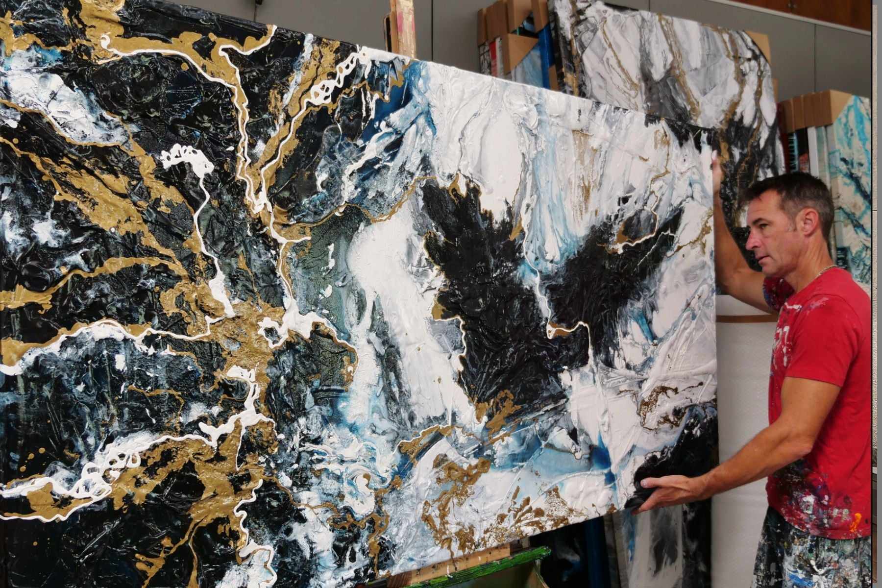 Cobalt Ransom 190cm x 100cm Black Metallic Gold Blue Textured Abstract Painting (SOLD)-Abstract-[Franko_Artist]-[The_Block]-[Dream_Homes]-[ideas]- [Grand_Designs]-Franklin Art Studio