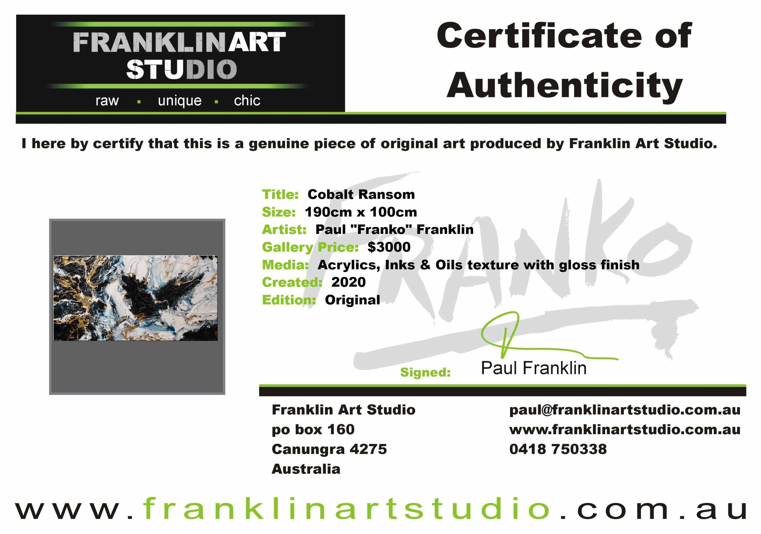 Cobalt Ransom 190cm x 100cm Black Metallic Gold Blue Textured Abstract Painting (SOLD)-Abstract-[Franko_Artist]-[The_Block]-[Dream_Homes]-[ideas]-[Grand_Designs]-[Art_Lover]-Franklin Art Studio