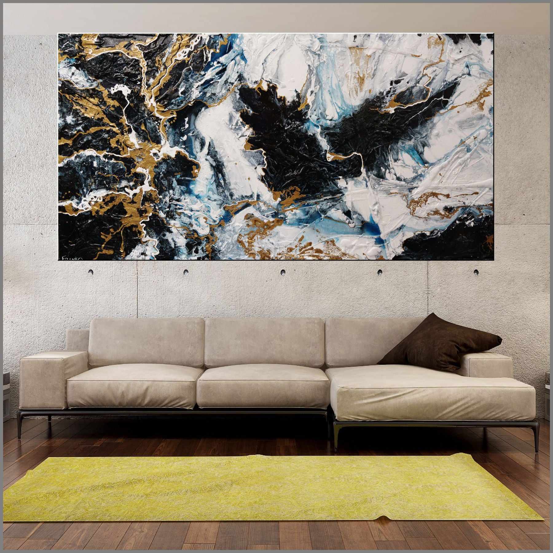 Cobalt Ransom 190cm x 100cm Black Metallic Gold Blue Textured Abstract Painting (SOLD)-Abstract-[Franko_Artist]-[Australian_artist]-[Gold_Coast]-[Brisbane]-[modern]-[contemporary]-[original]-[Large_artwork]-[The_Block]-[Dream_Homes]-[ideas]-[Grand_Designs]-[Art_Lover]-Franklin Art Studio