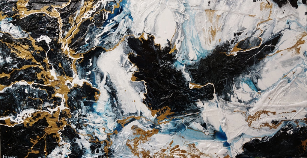 Cobalt Ransom 190cm x 100cm Black Metallic Gold Blue Textured Abstract Painting (SOLD)-Abstract-[Franko_Artist]-[Australian_artist]-[Gold_Coast]-[Brisbane]-[modern]-[contemporary]-[original]-[Large_artwork]-Franklin Art Studio