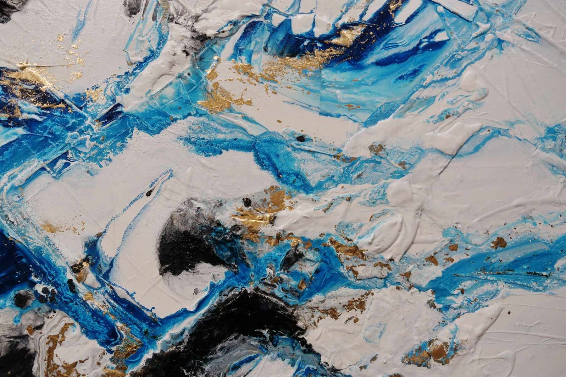 Cobalt Reign 270cm x 120cm Black Blue Gold Textured Abstract Painting (SOLD)