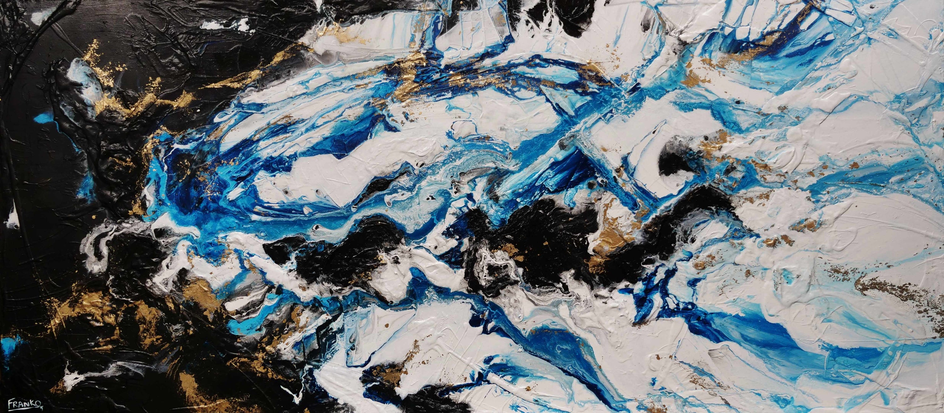 Cobalt Reign 270cm x 120cm Black Blue Gold Textured Abstract Painting (SOLD)-Abstract-[Franko_Artist]-[Australian_artist]-[Gold_Coast]-[Brisbane]-[modern]-[contemporary]-[original]-[Large_artwork]-Franklin Art Studio