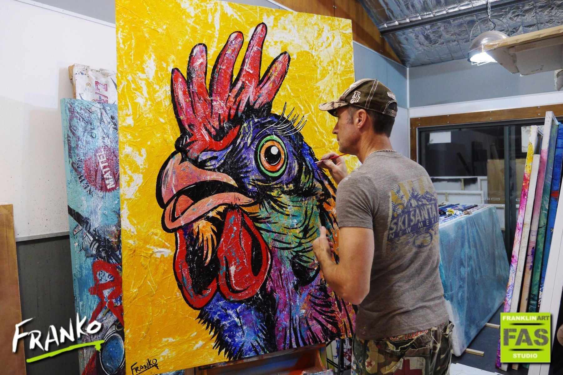Cock On Yellow 140cm x 100cm Rooster Pop Art Painting (SOLD)-urban pop-[Franko_Artist]-[The_Block]-[Dream_Homes]-[ideas]-[Grand_Designs]-[Art_Lover]-Franklin Art Studio