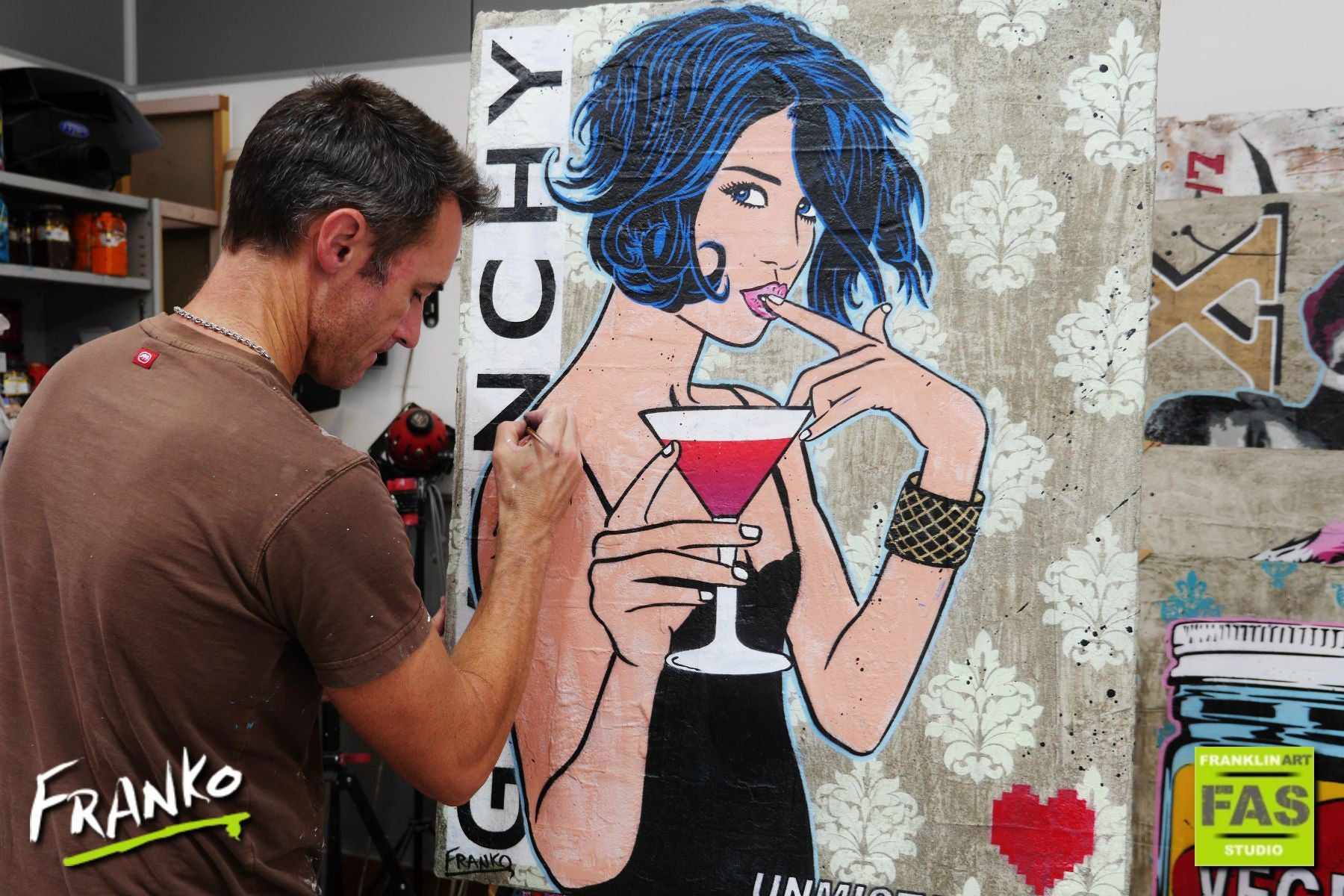 Cocktails And ? 75cm x 100cm Cocktail Woman Pop Art Painting (SOLD)-concrete-[Franko_Artist]-[The_Block]-[Dream_Homes]-[ideas]- [Grand_Designs]-Franklin Art Studio