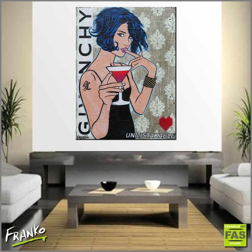 Cocktails And ? 75cm x 100cm Cocktail Woman Pop Art Painting (SOLD)-concrete-[Franko_Artist]-[Australian_artist]-[Gold_Coast]-[Brisbane]-[modern]-[contemporary]-[original]-[Large_artwork]-[The_Block]-[Dream_Homes]-[ideas]-[Grand_Designs]-[Art_Lover]-Franklin Art Studio