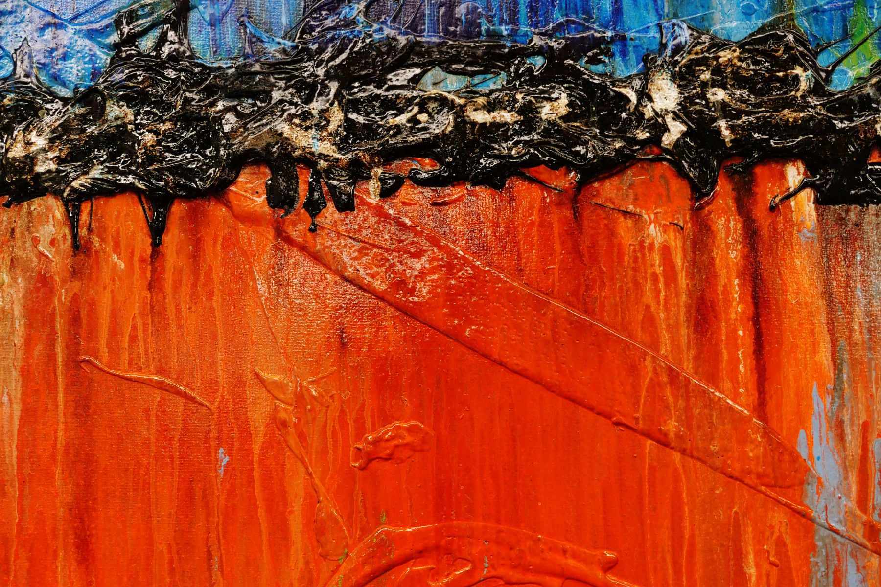 Cocktails At Sunset 240cm x 100cm Orange Blue Textured Abstract Painting (SOLD)