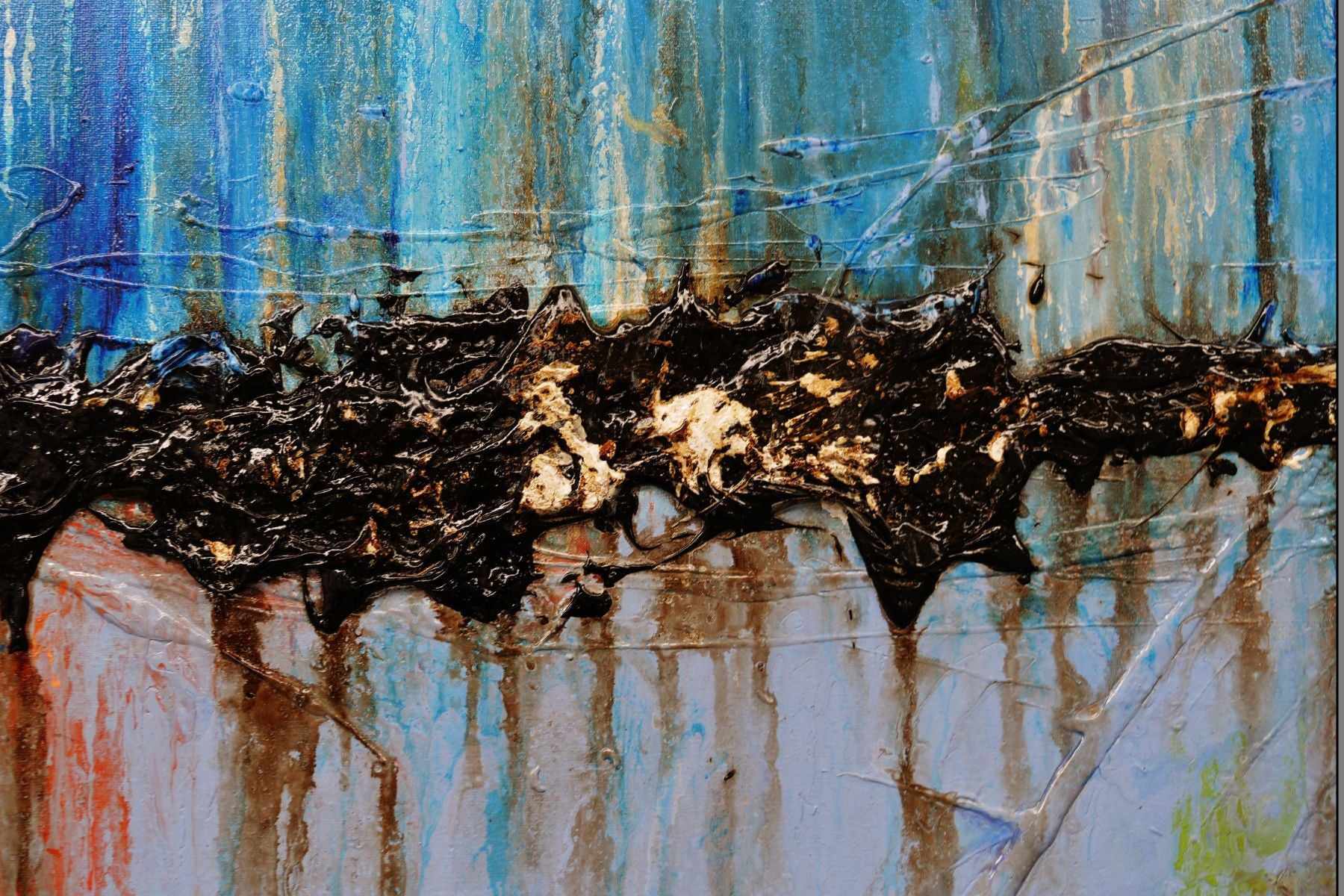 Cocktails At Sunset 240cm x 100cm Orange Blue Textured Abstract Painting (SOLD)-Abstract-[Franko]-[Artist]-[Australia]-[Painting]-Franklin Art Studio
