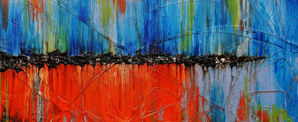 Cocktails At Sunset 240cm x 100cm Orange Blue Textured Abstract Painting (SOLD)-Abstract-[Franko_Artist]-[Australian_artist]-[Gold_Coast]-[Brisbane]-[modern]-[contemporary]-[original]-[Large_artwork]-Franklin Art Studio